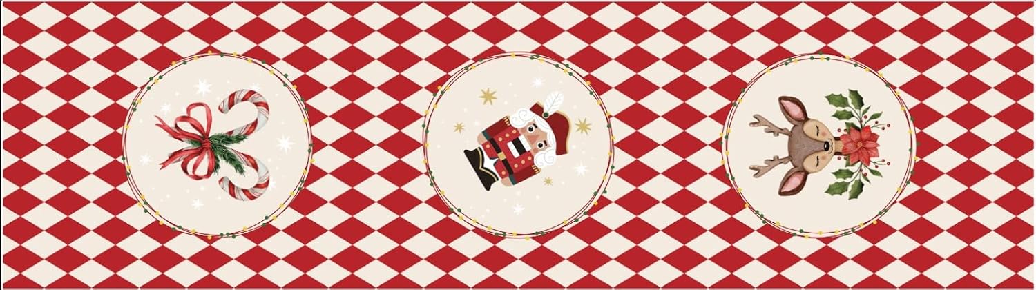 Yılbaşı Temalı Dijital Baskılı Runner Örtüsü Christmas Kırmızı 40x140 cm