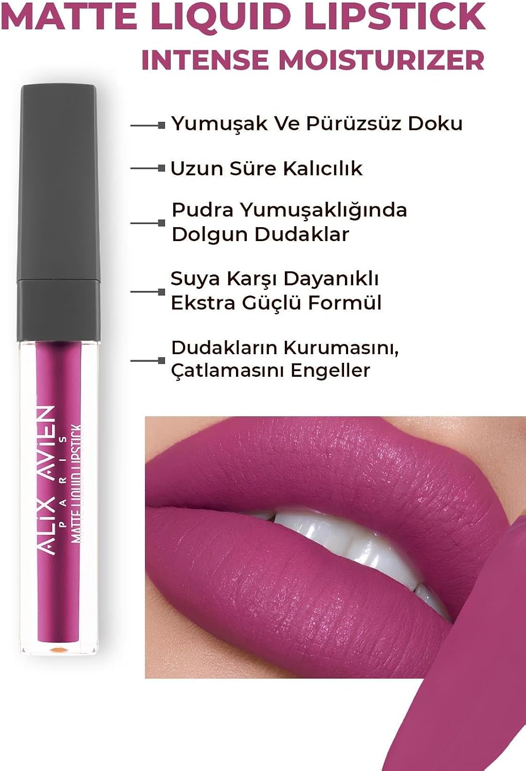 Uzun Süre Kalıcı Kadifemsi Kuruma Yapmayan Mat Likit Ruj - Matte Liquid Lipstick 516 True Fuchsia