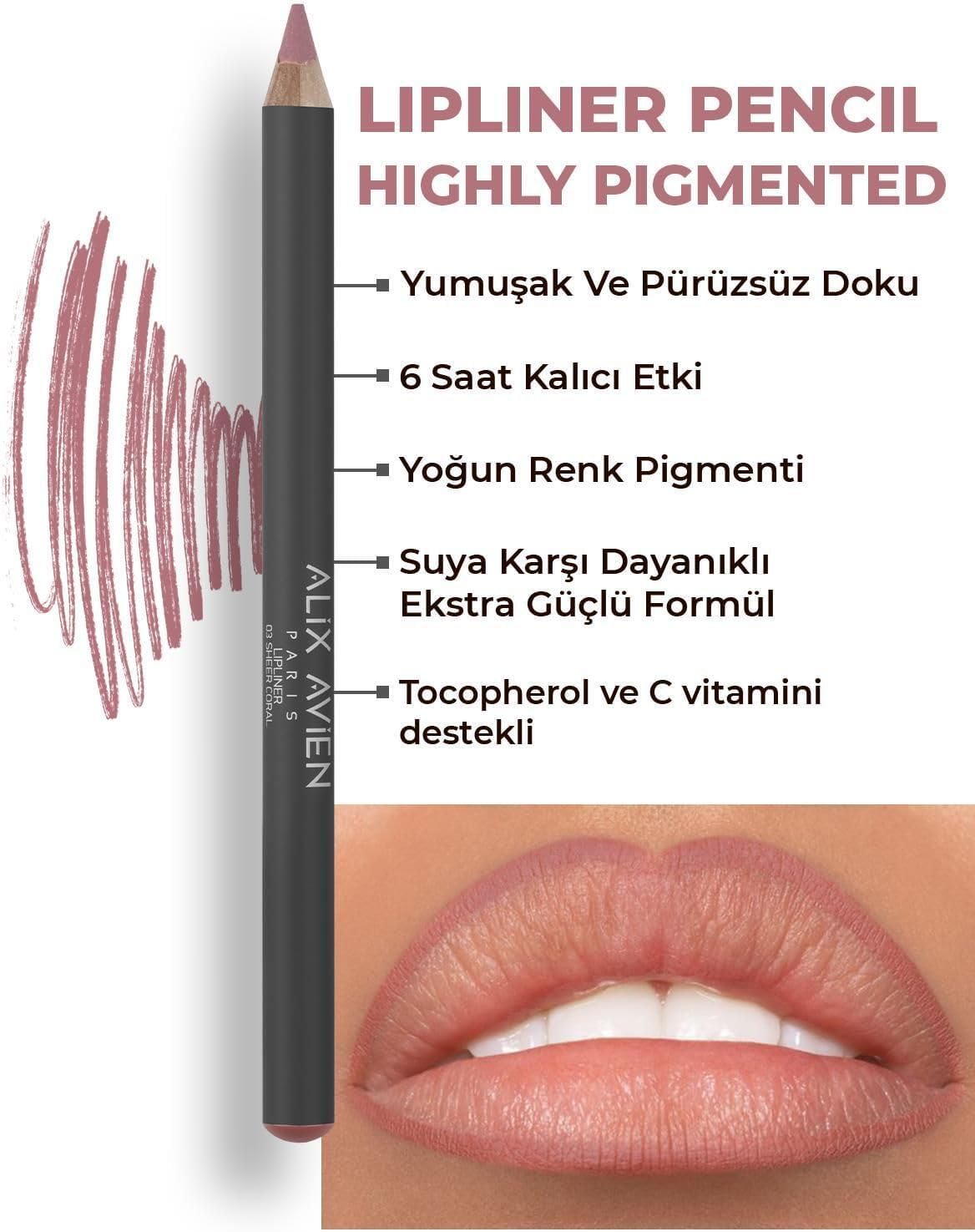 Uzun Süre Kalıcı Dağılma Yapmayan Nemlendirici Dudak Kalemi - Lipliner Pencil 03 Sheer Coral