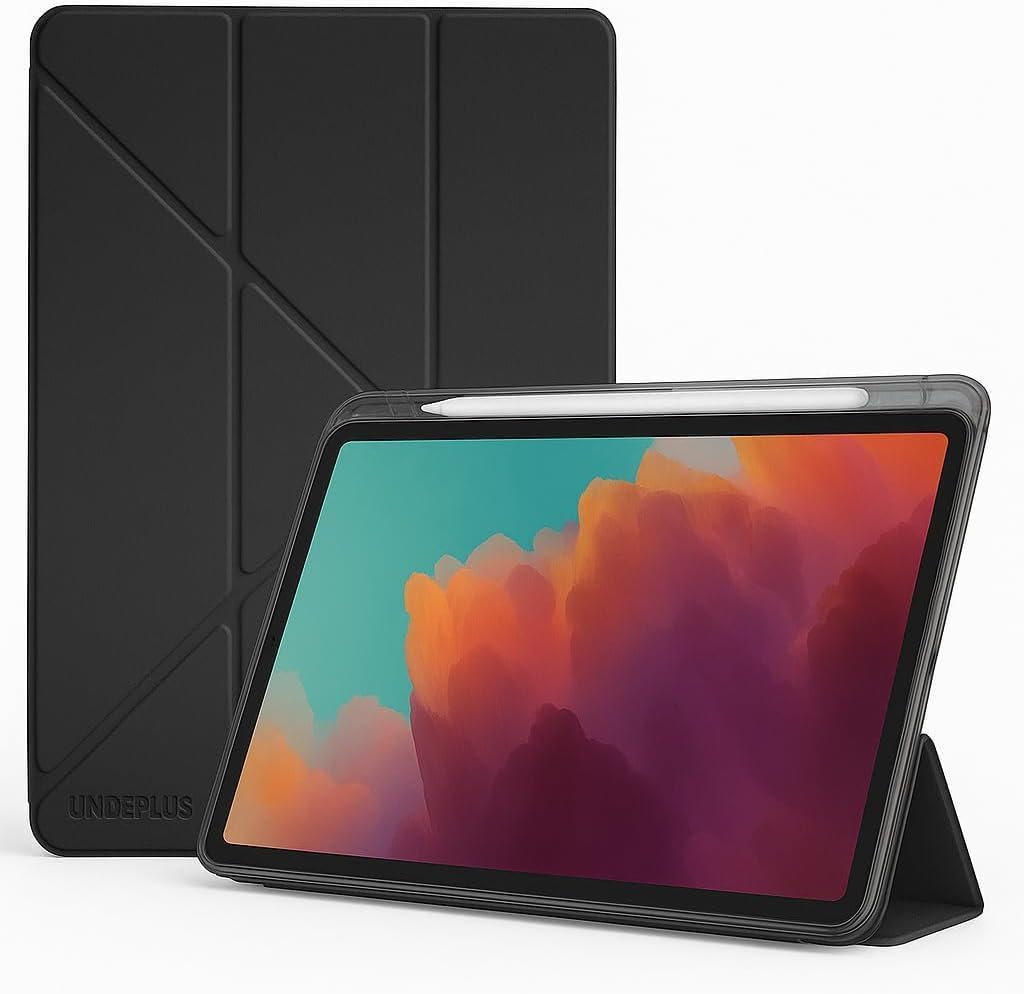 Samsung Galaxy Tab A11 8.7" X130 ile Uyumlu Akıllı Kılıf, Kalem Bölmeli Lansman Antrasit Origami Standlı Darbe Emici Şeffaf Arka Kapaklı Ultra İnce Popüler Tablet Kılıfı