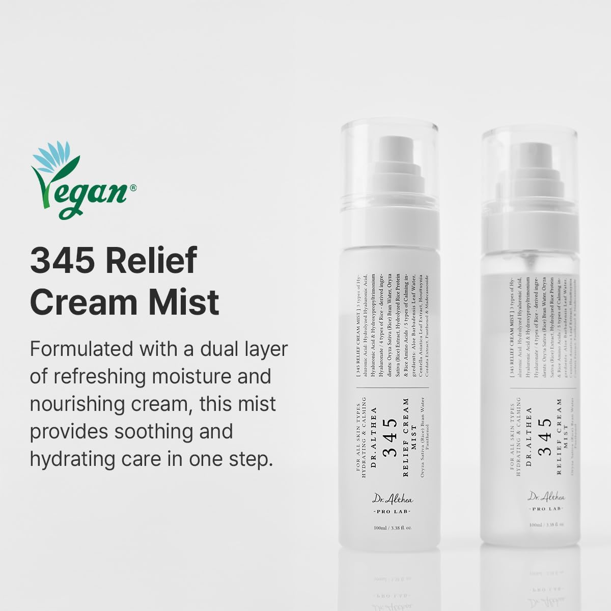 Dr. Althea 345 Relief Cream Mist | Pirinç Kepeği Suyu Hyaluronik Asit Centella Pantenol İçeren Nemlendirici ve Yatıştırıcı Çift Fazlı Yüz Misti 100 ml