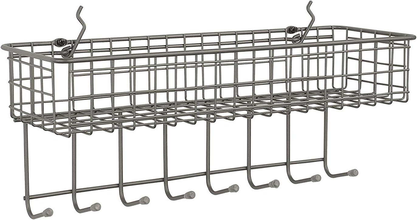 Diversified Pegboard & Duvara Monte Raf Sepeti ve Kanca İstasyonu, 40,64 cm U X 14,0 cm G, Endüstriyel Gri