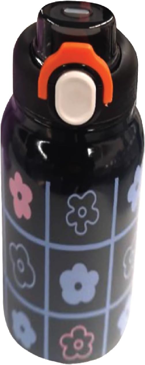 Çelik İçli Termos 550Ml Siyah Çiçekli