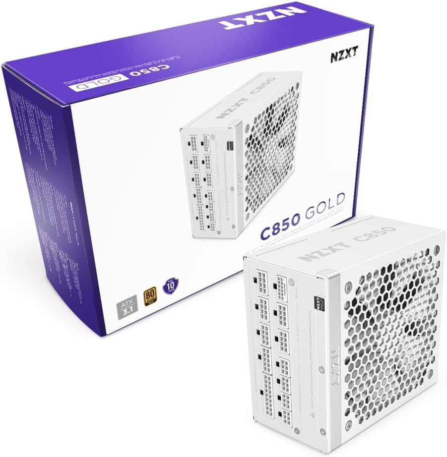 C850 Gold ATX 3.1 - Tam Modüler Düşük Gürültülü PC Oyun Güç Kaynağı - 850 Watt - 80 Plus Altın - 12V-2x6 Konnektör - Sıfır Fan Modu -% 100 Japon Kondansatörler - Beyaz