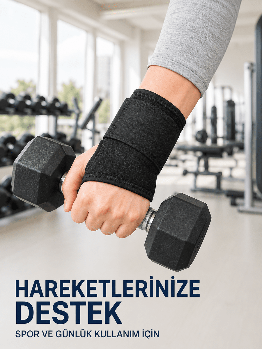 Başparmak Geçişli El Bilek Desteği Ayarlanabilir Cırtlı Bileklik Bandajı Siyah