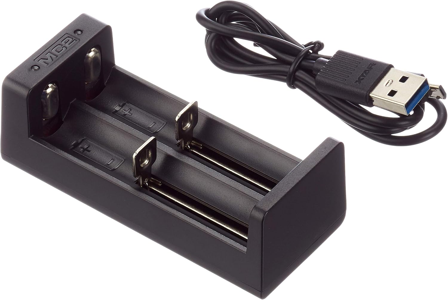 MC2 akıllı CCCV lityum iyon şarj cihazı (5 Volt, 1 A, 2 şarj yuvası) 14500 ila 26650 formatları için