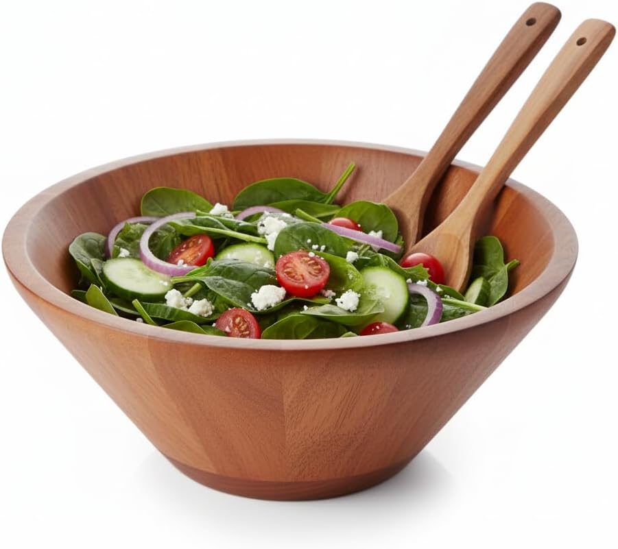 23cm Doğal Akasya Ağacı Salata Kasesi – El Yapımı Derin Ahşap Servis ve Karıştırma Kasesi | Meyve, Makarna, Çerez Sunumu | Çevre Dostu Mutfak ve Sofra Aksesuarı