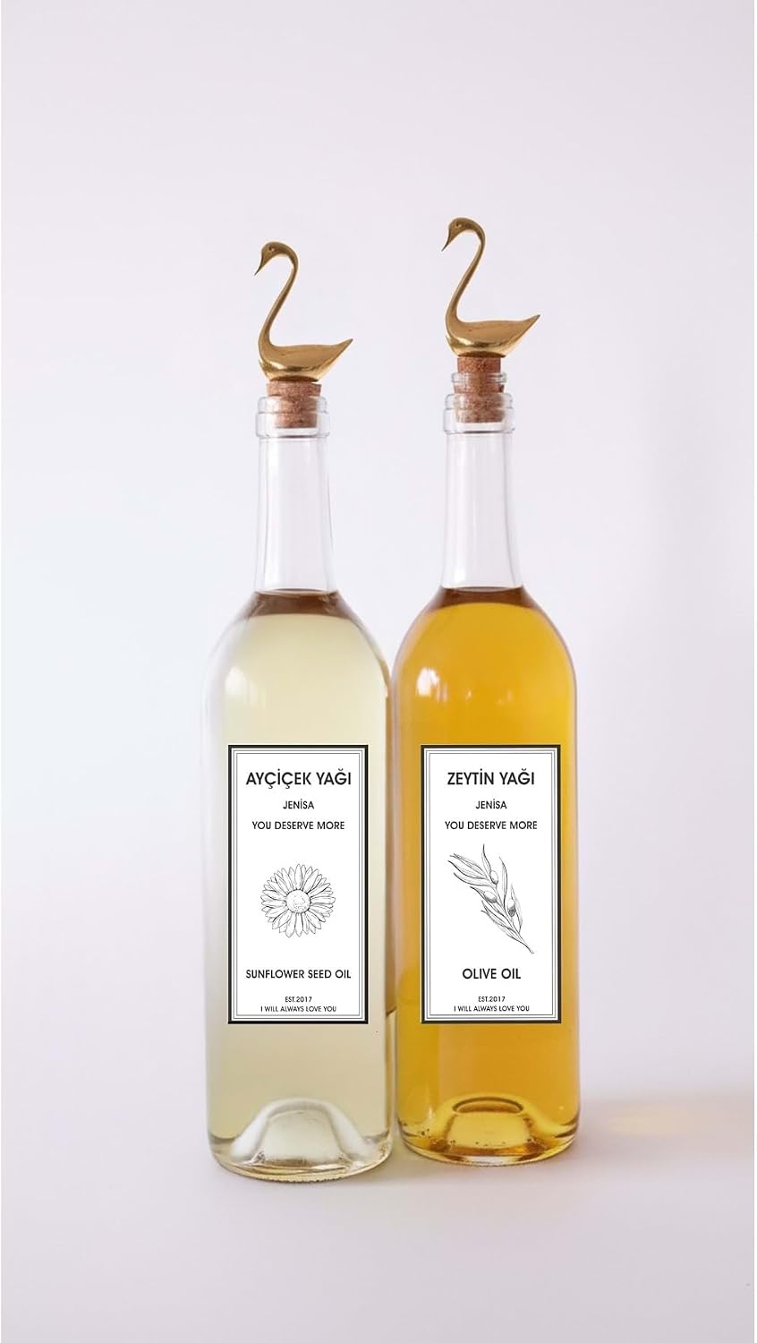 Altın Kuğu Akıtmaz Tıpalı Dibi Çukur Şeffaf Cam Şişe 2'Li 750 Ml Yağdanlık Yağlık