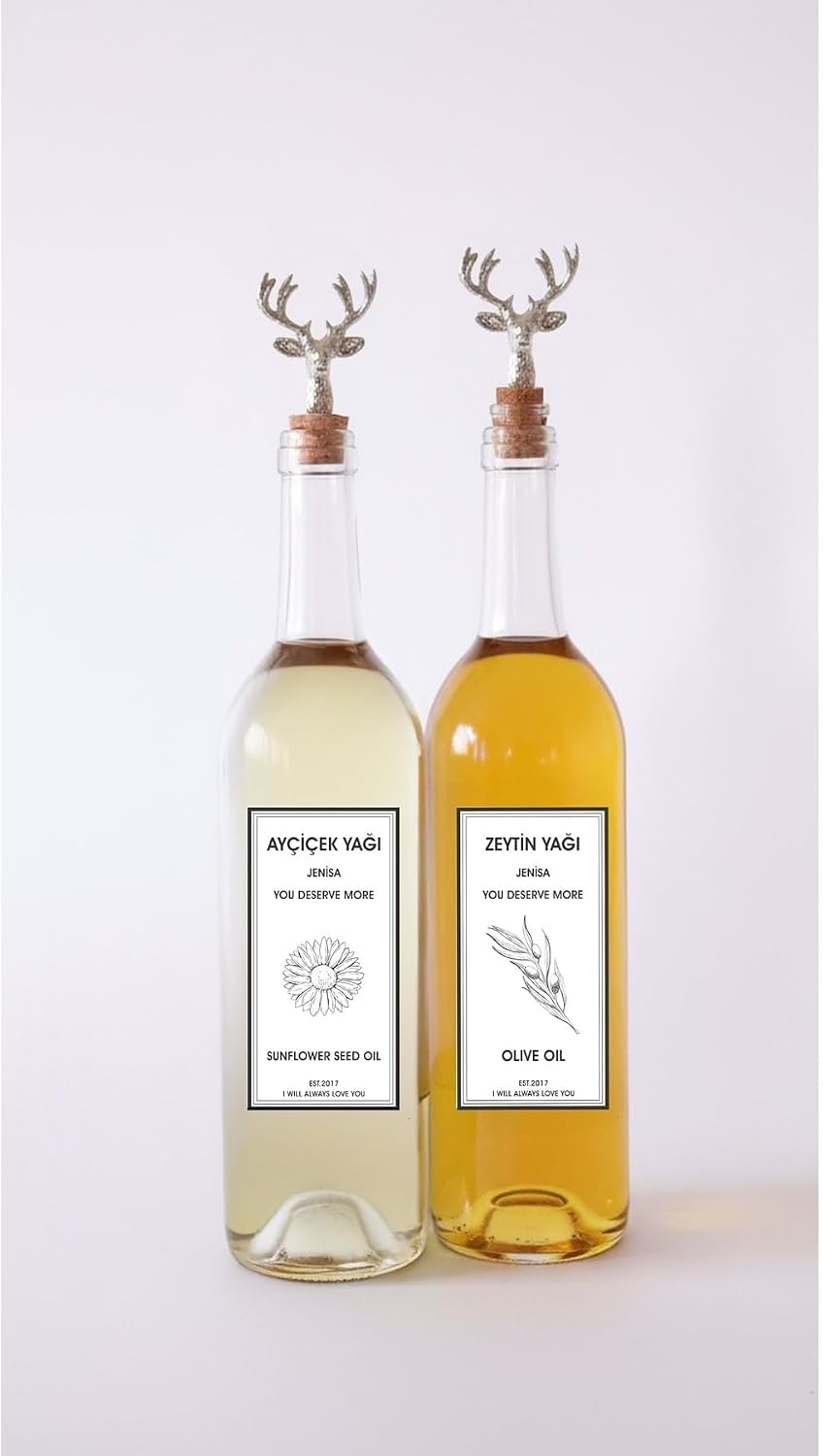 Gümüş Geyik Akıtmaz Tıpalı Dibi Çukur Şeffaf Cam Şişe 2'Li 750 Ml Yağdanlık Yağlık