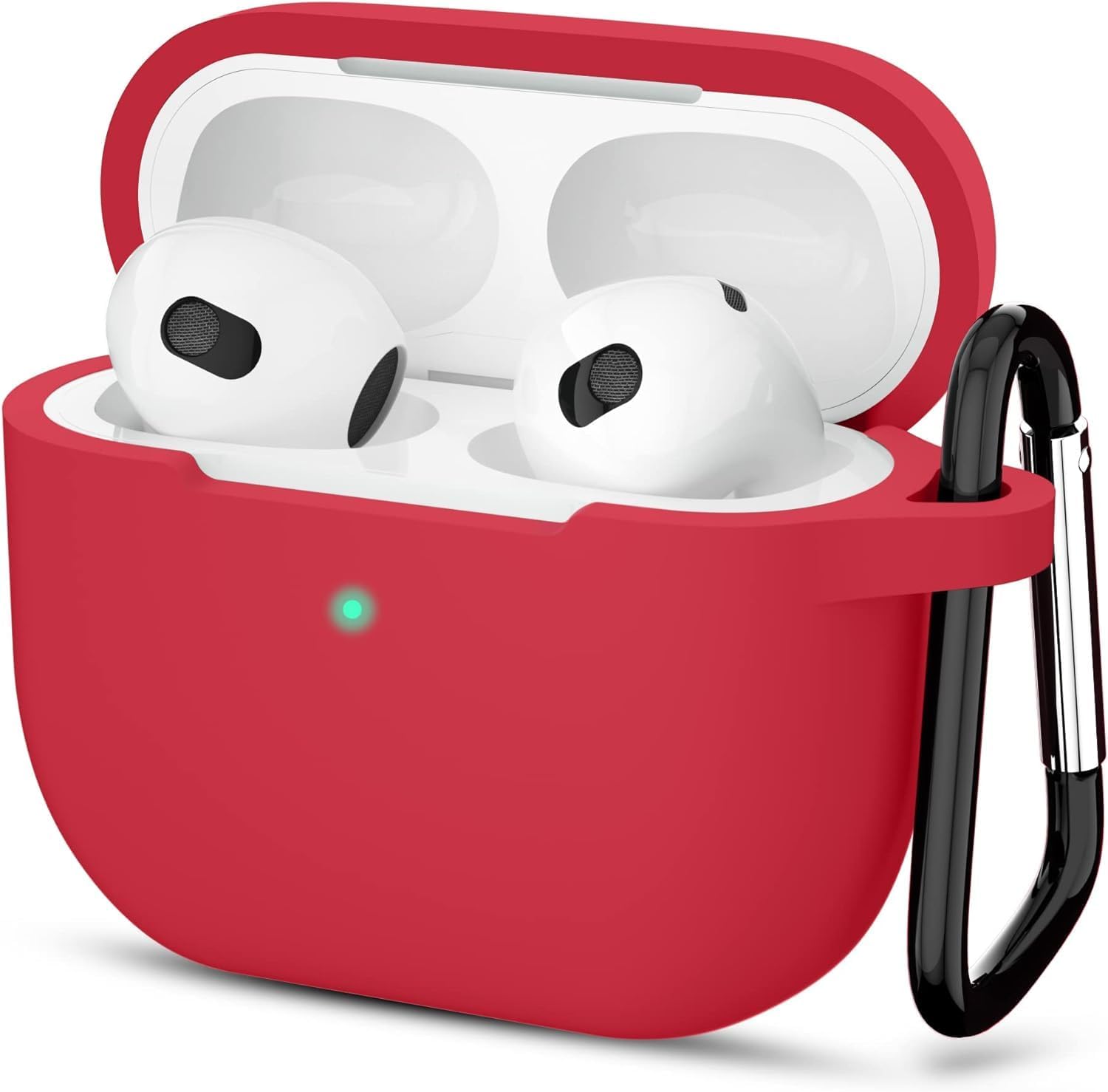 AirPods 3. Nesil ile Uyumlu İnce ve Hafif Silikon Kılıf, Yumuşak Esnek Tasarım, Anahtarlıklı, Kablolu ve Kablosuz Şarj Uyumlu – Kırmızı (A2564 A2565 A2566)