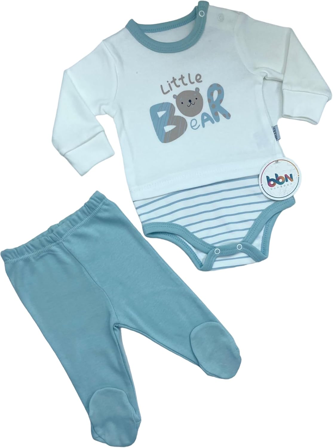 Mebs Clothing Erkek Bebek Mint Body Takımı, Ayı Baskılı, Çıtçıtlı