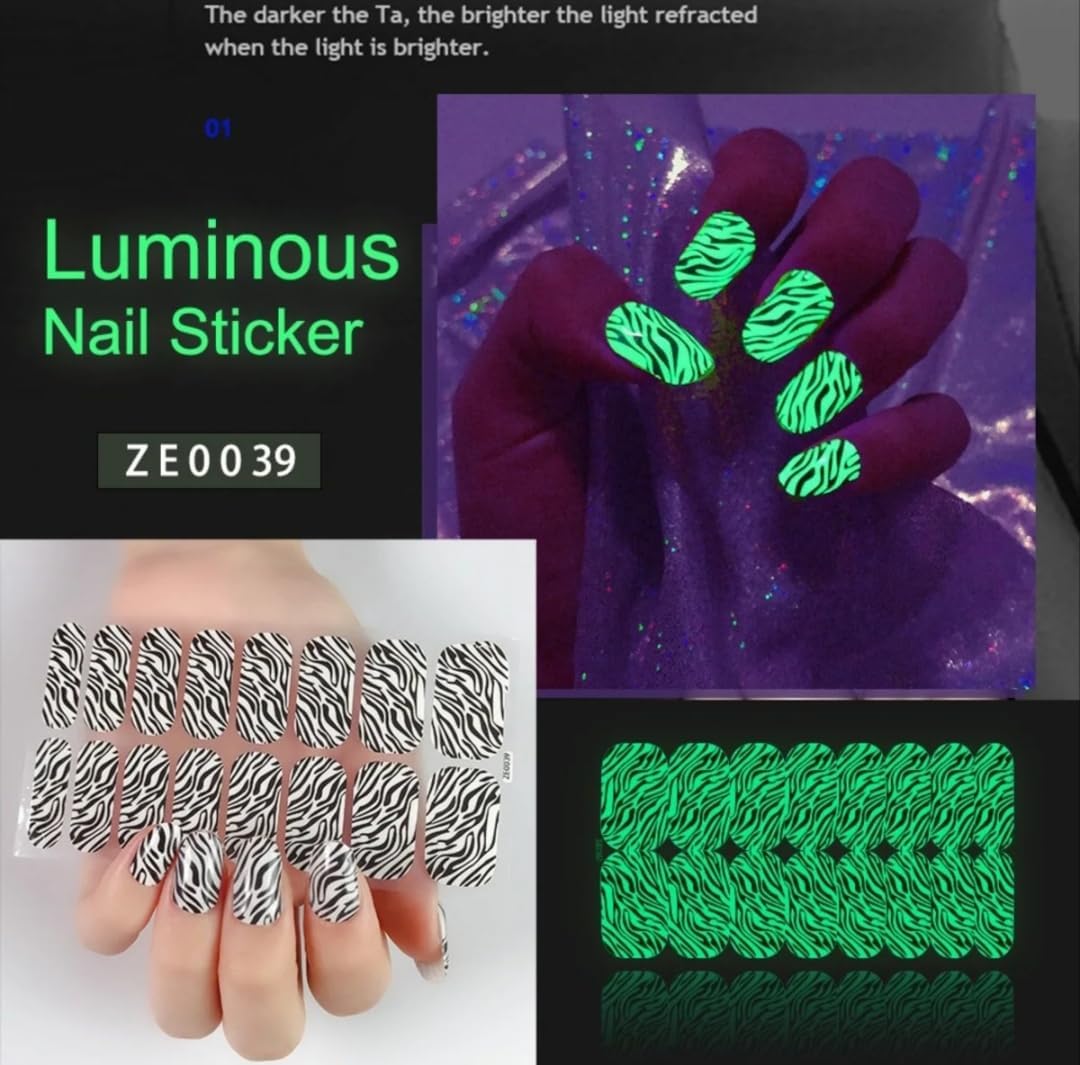Luminous Tırnak Sticker Zebra Desen Nail Art Set 16'lı