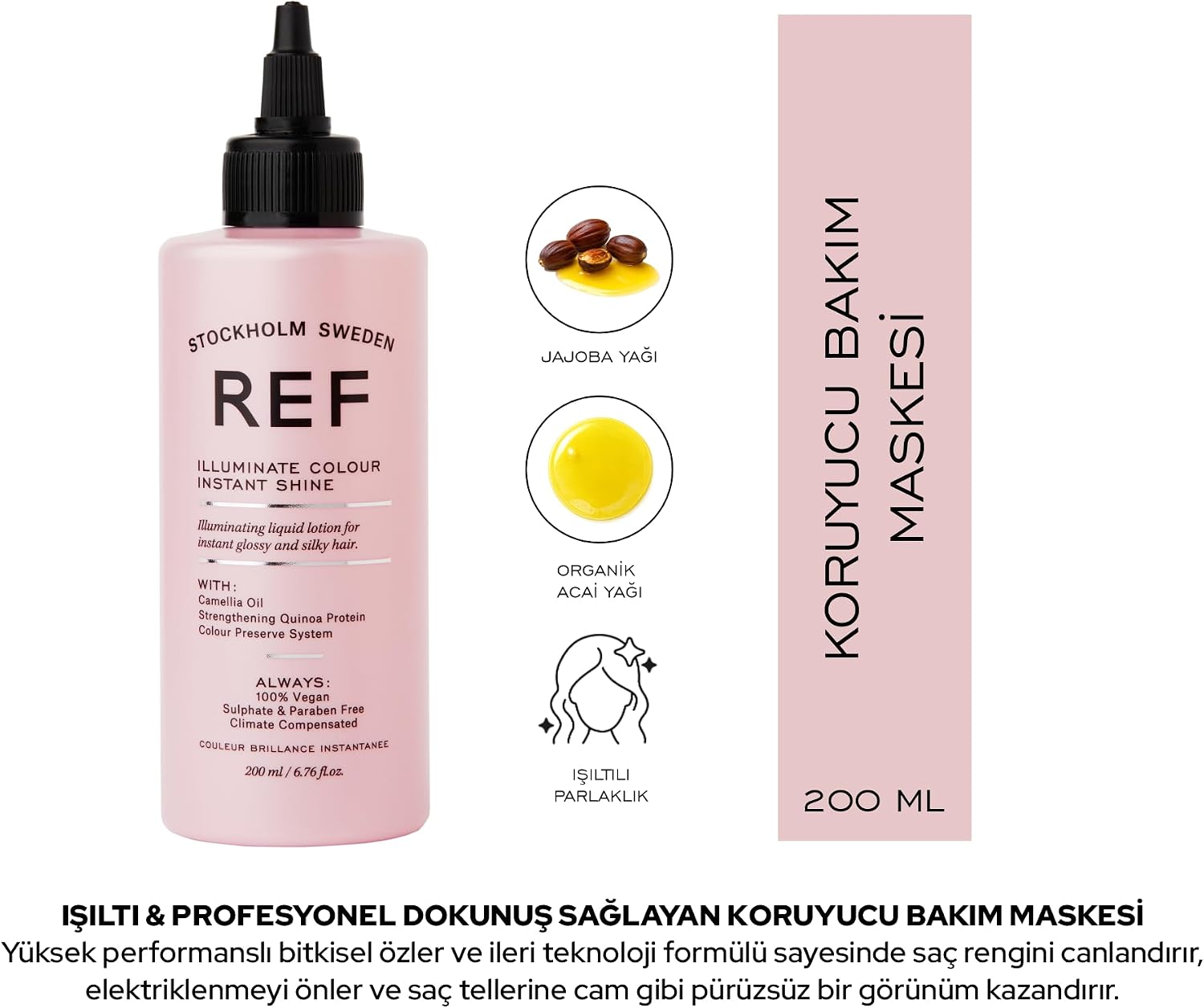STOCKHOLM Illuminate Colour Instant Shine 200 ML Tüm Saç Tiplerine Maksimum Parlaklık Sağlayan Ağırlık Yapmayan Saç Bakım Losyonu