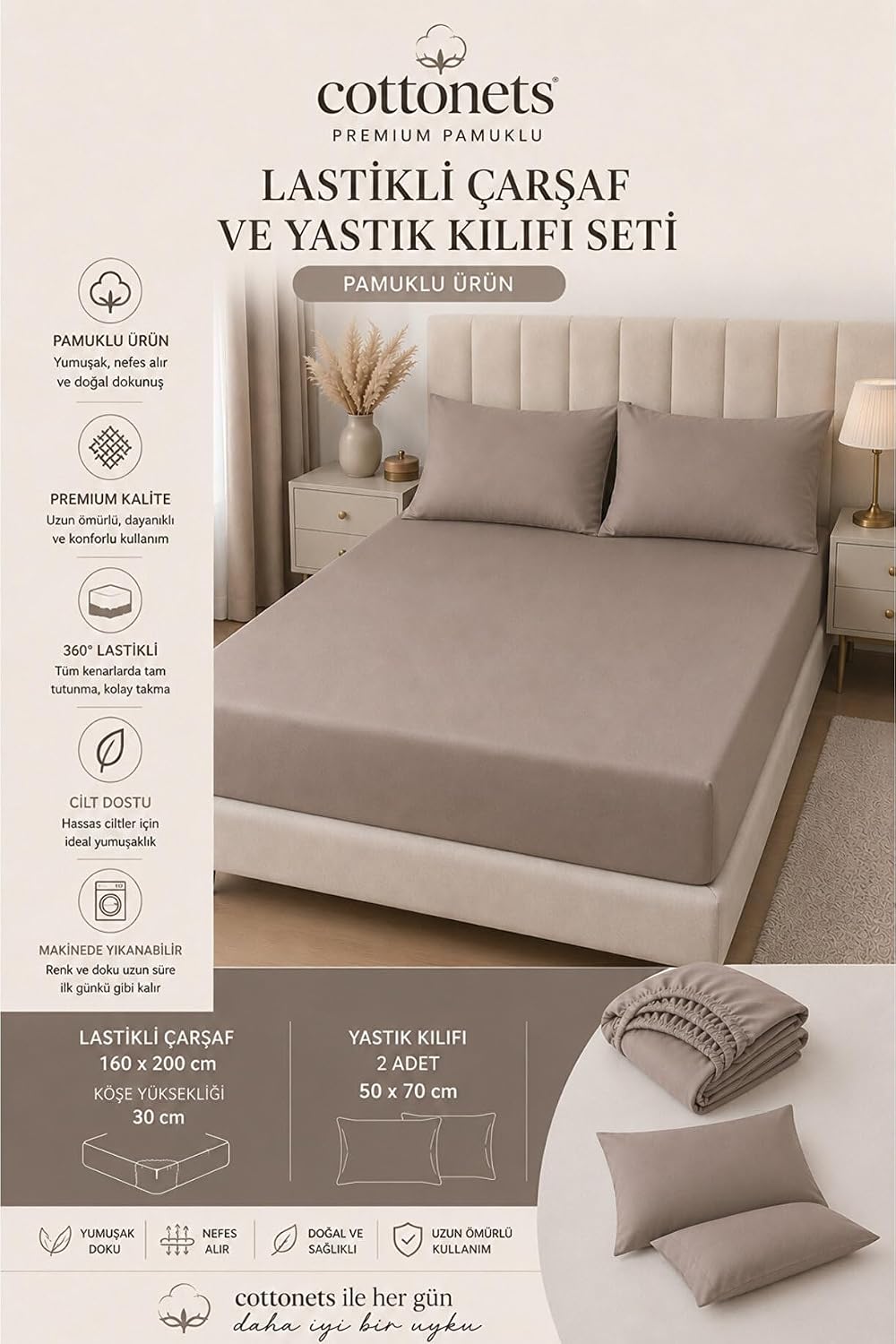 LASTİKLİ ÇARŞAF SETİ YASTIK KILIFLARI DAHİL | Çift Kişilik(160X200cm) + 2 Adet Yastık Kılıfı (50x70cm)| Günlük