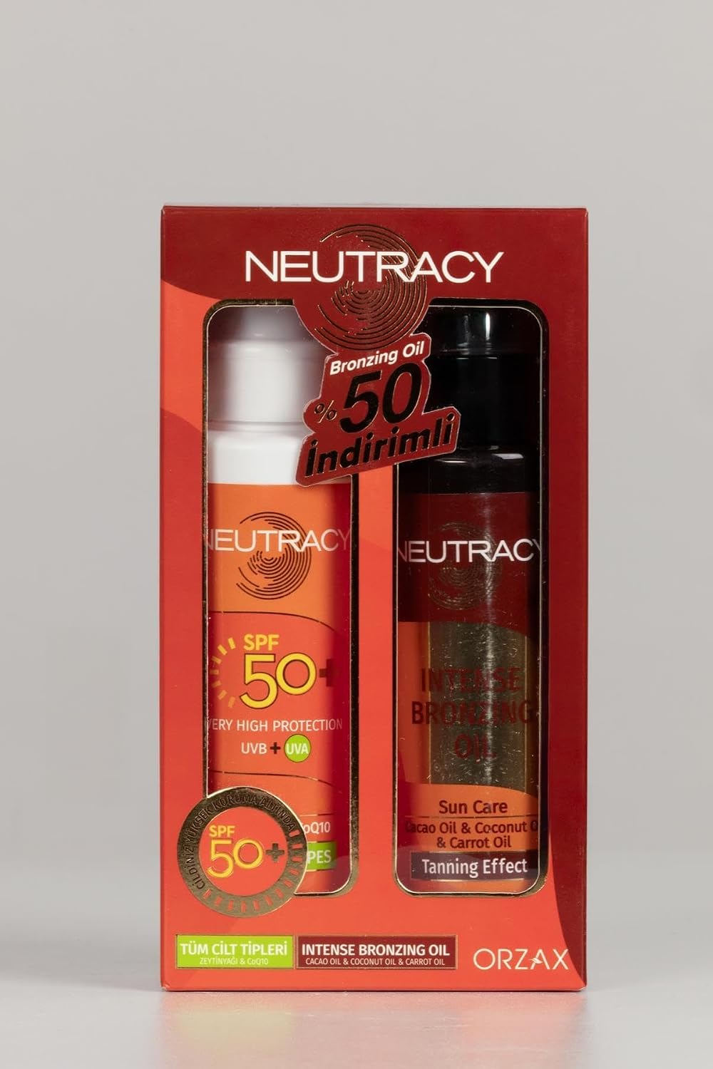 Orzax Neutracy SPF 50 Tüm Ciltler Güneş Ürünü ve Bronzing Oil 150 ml Kofre