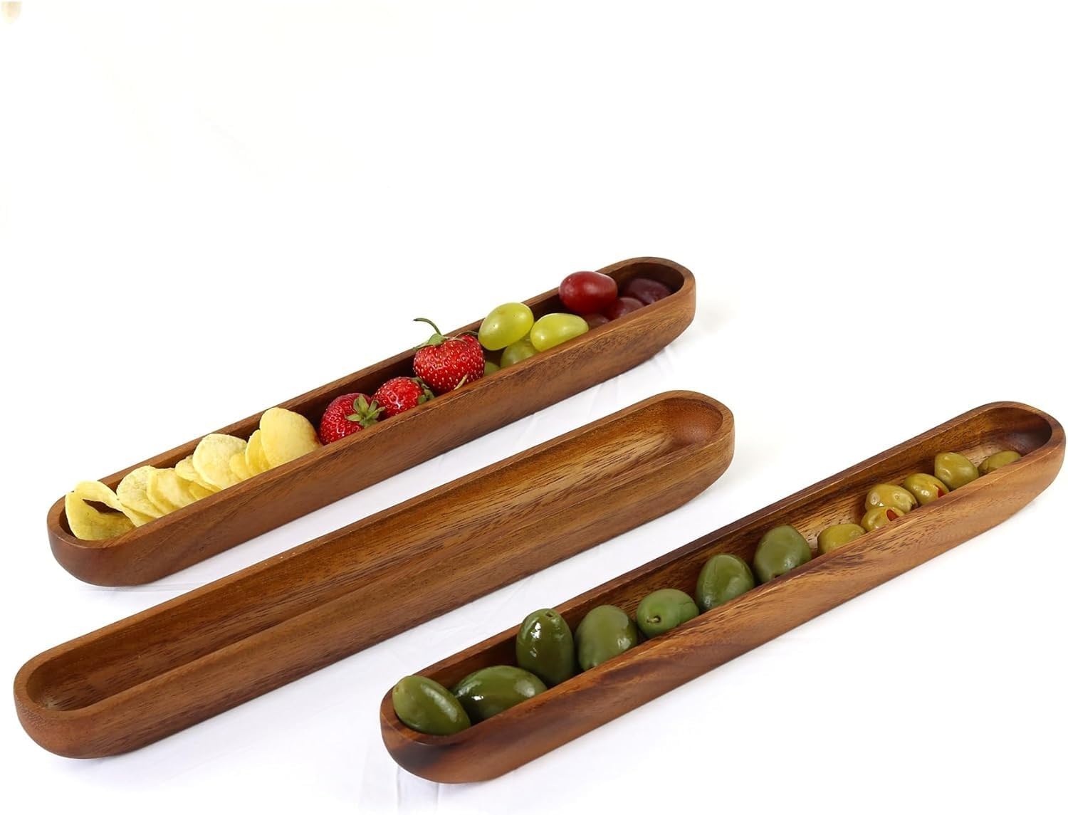 Akasya Ağacından Ahşap Zeytin Tabağı, Zeytinlik,Ahşap Zeytin Tepsisi El Yapımı Akasya Ahşap Uzun Kano Tekne Tarzı Çanak - Yemek Servis Tabağı Masa Orta Parça (35cm*5cm)