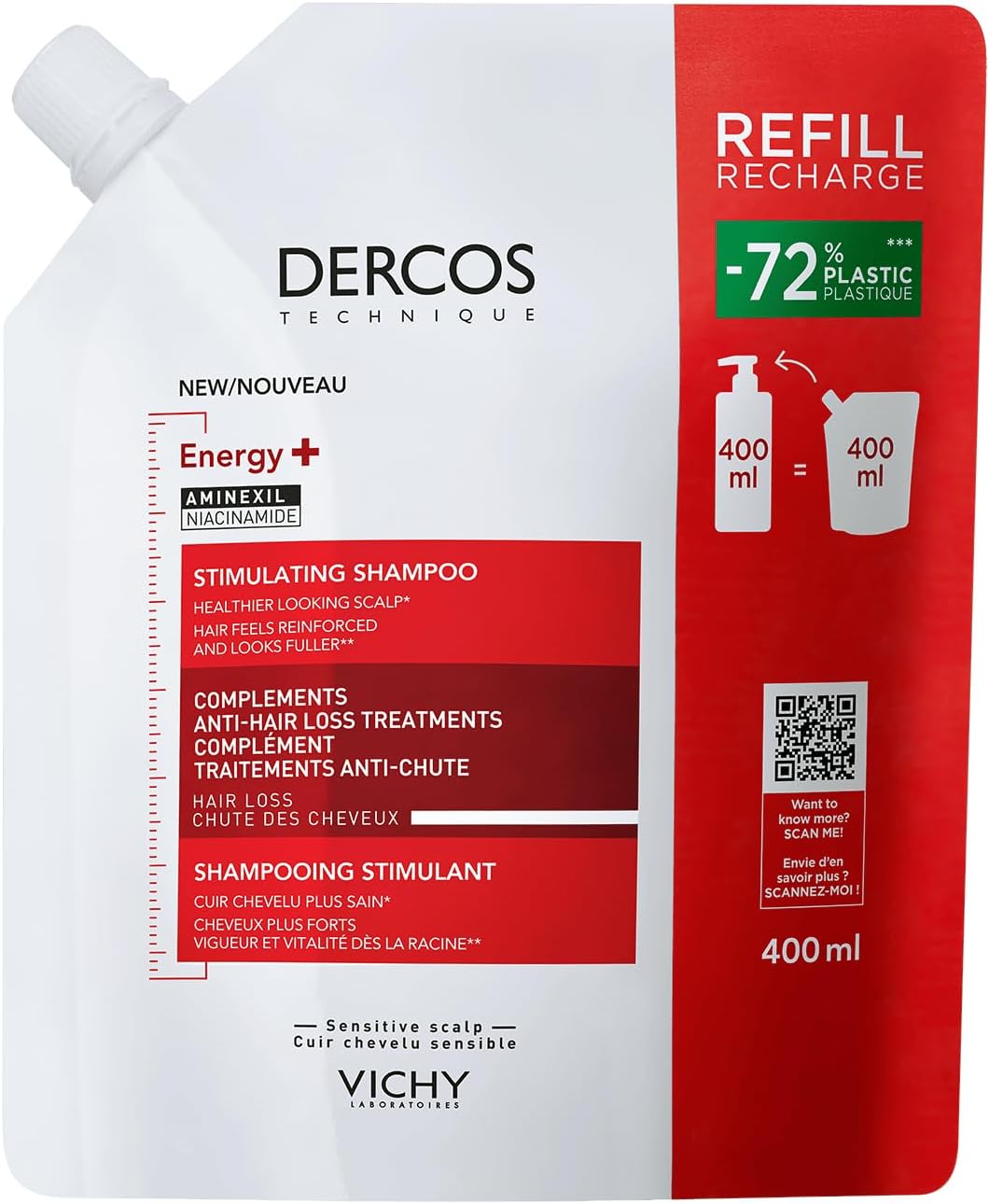 VICHY Dercos Energy+ Dökülme Karşıtı Şampuan Yeniden Dolum Paketi 400 ml