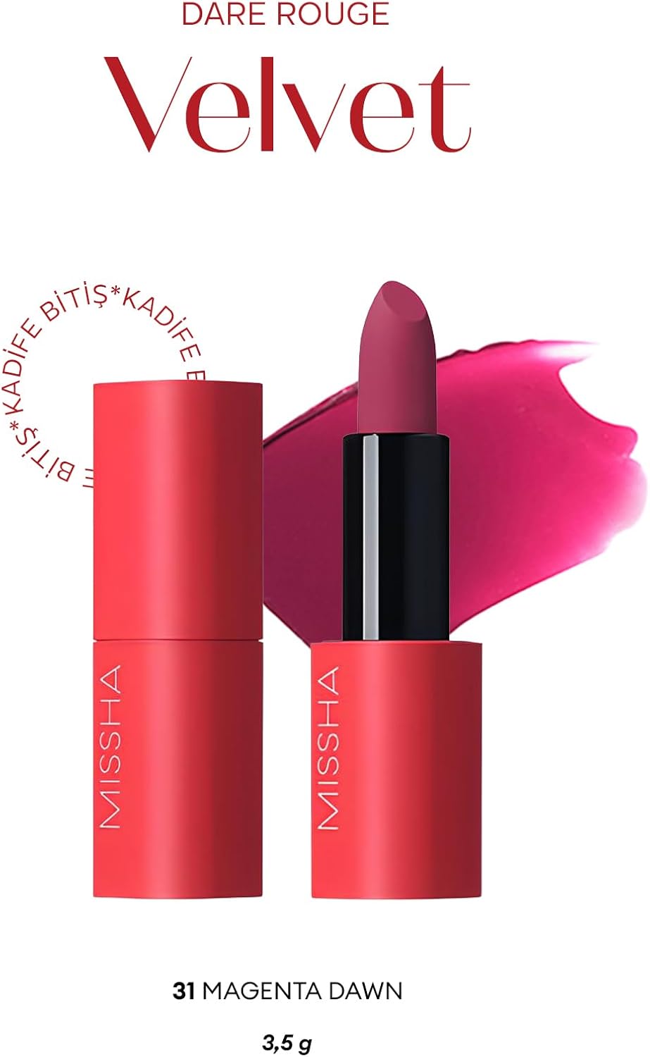 Yoğun Pigmentli, Blur Etkili, Nemli Kadife Bitişli Ruj Dare Rouge Velvet (No.31 Magenta Dawn) No.31 Magenta Dawn
