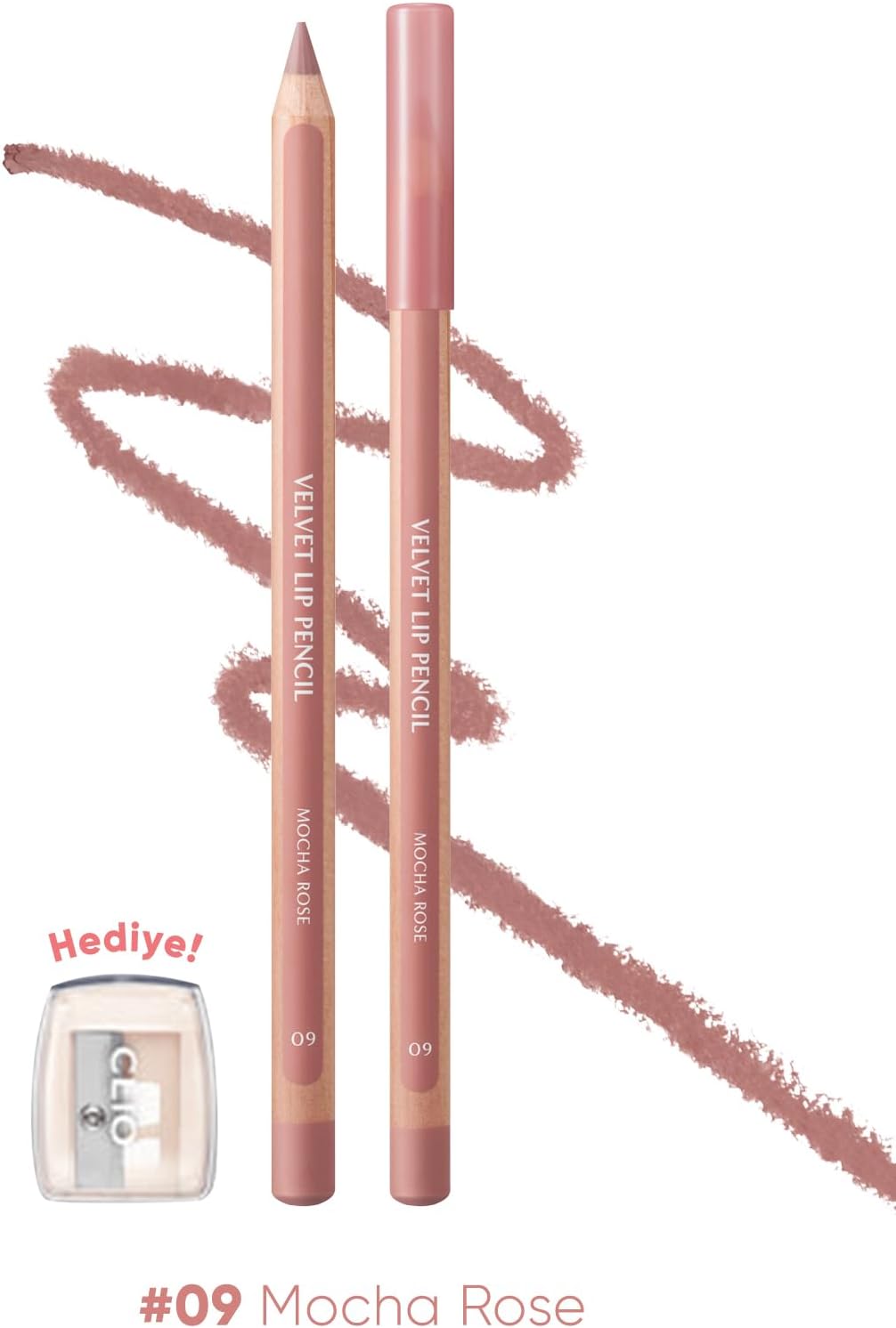 Kremsi Formüle Sahip Dudak Kalemi ve Kalemtıraş Seti Velvet Lip Pencil Set 09 Mocha Rose