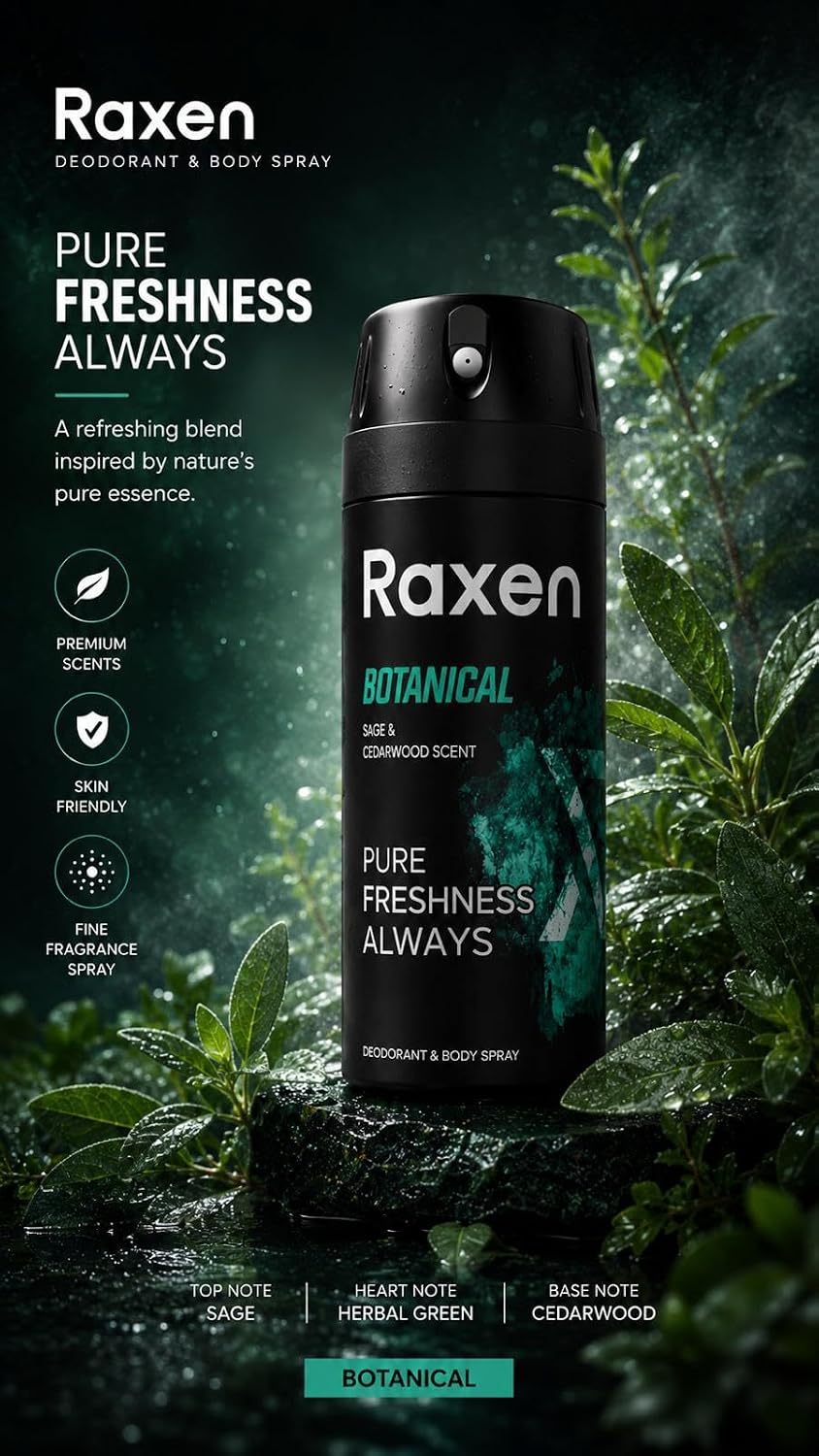 Erkek Deodorant Spreyi - Botanical Serisi - 150ml - Etkili Ter Kokusu Önleyici - Alüminyumsuz ve Leke Bırakmayan Formül - Gün Boyu Ferahlık Veren Erkek Vücut Spreyi