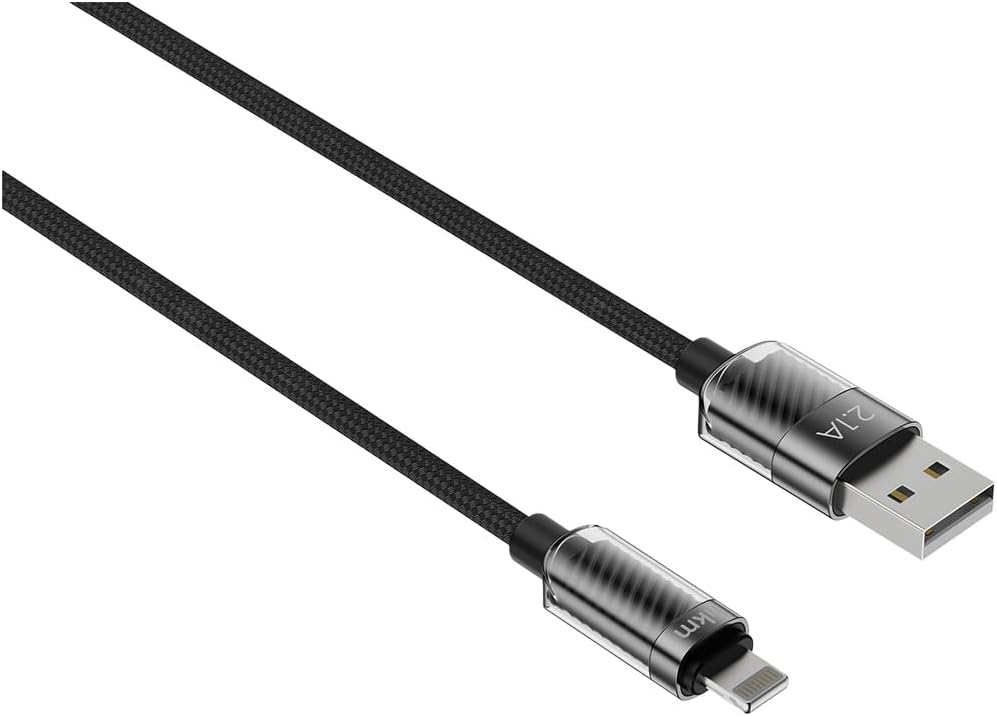 KNIT GLAM 2.1A hızlı şarj destekli, USB-A to Lightning Şarj ve Data Aktarım Kablosu, 1 metre, Siyah