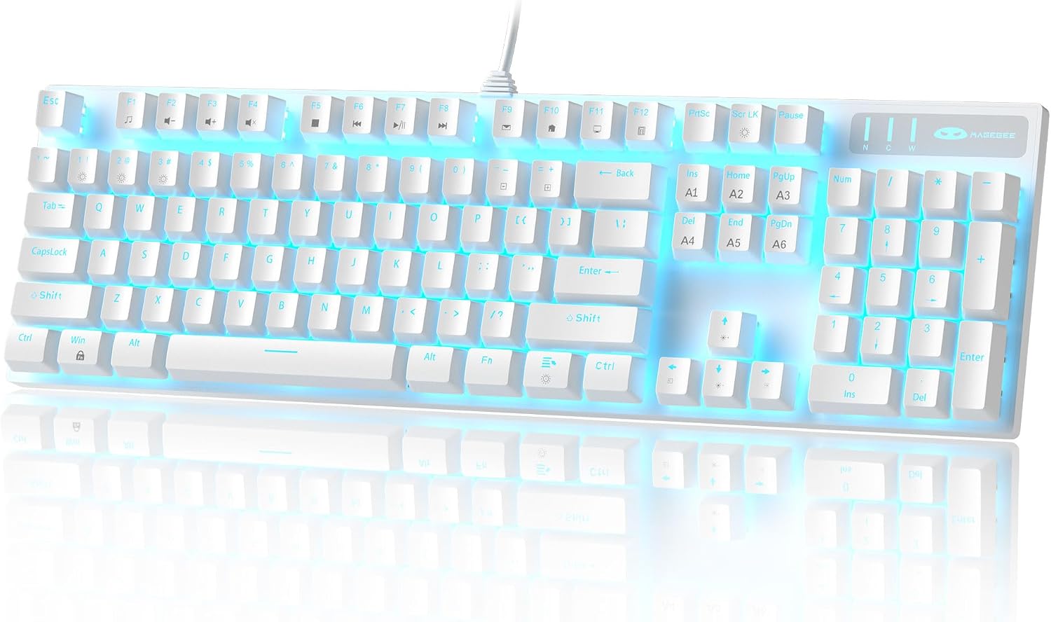 Mekanik Oyun Klavyesi, Kablolu USB Ayarlanabilir Arka Işık Klavyesi, Yeni Mekanik Fırtına%100 Anti-gölgelenme Klavye Windows PC/MAC Oyunları için Mavi Anahtarlı (Beyaz)