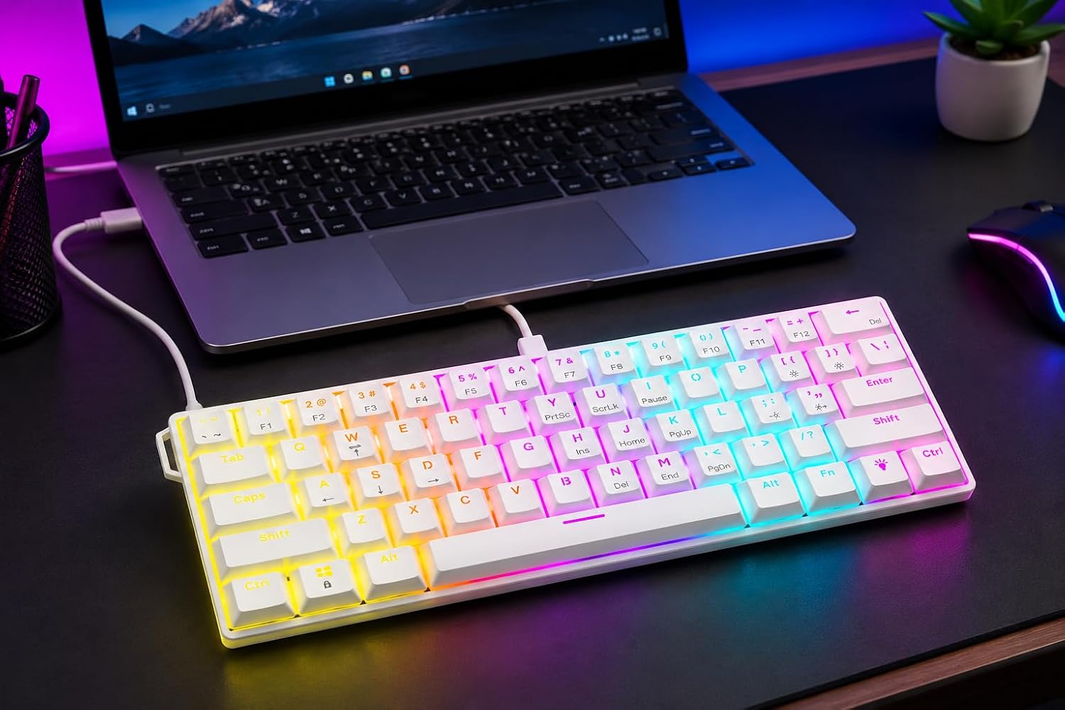 175cm USB Kablolu Hot-Swap mekanik oyun klavyesi – 61 tuşlu çok renkli RGB LED arka plan aydınlatması, PC oynatıcılar için