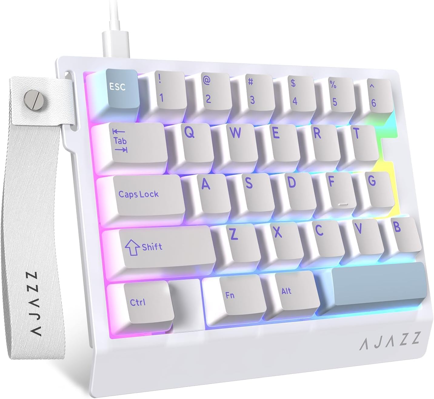 Ajazz AK029 Ergonomik 29 Tuşlu Oyun Klavyesi - RGB Işıklandırma, 8000Hz Polling Hızı, 0.01mm Hızlı Tetikleme, Manyetik Switch Sistemi, Premium Ses Tasarımı (AK029 - Mavi Beyaz)