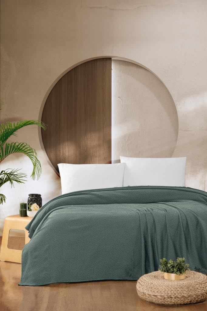 Macar Tek Kişilik Pike Pamuklu Yatak Örtüsü 170x230 Yeşil