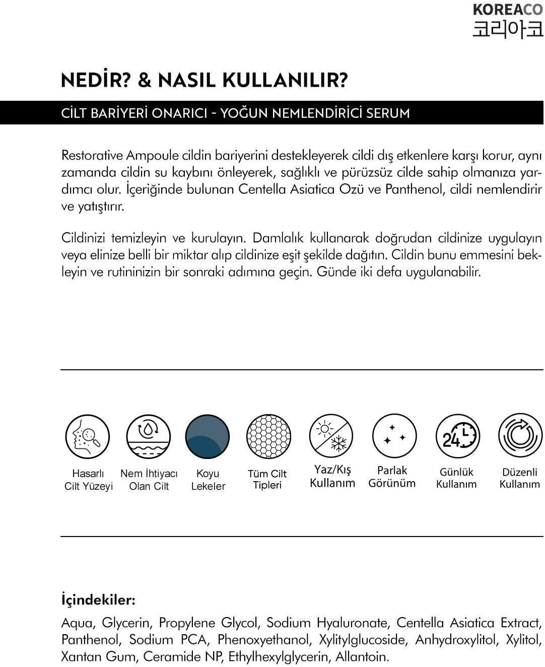 Centella ve Cica ve Ceramide Onarıcı, Aydınlatıcı, 24 Saat Nemlendirme Ampoule