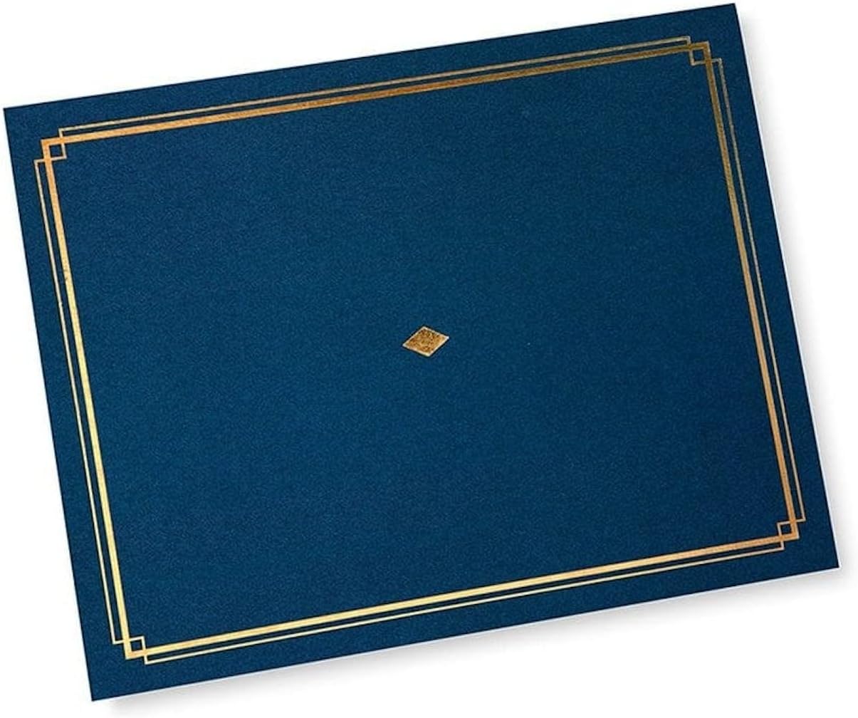Sertifika Tutucu, Altın Folyo Detaylı Mavi, 8.5" x 11" Belgelere Uyar, 36 Adet (54516)