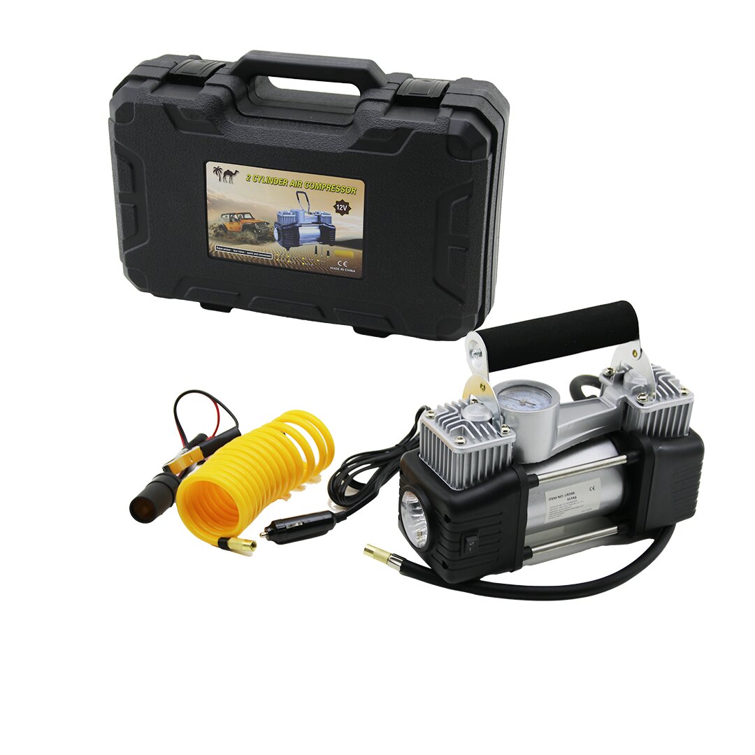 ÇİFT SİLİNDİR OTO - ARAÇ HAVA KOMPRESÖRÜ DC/12V - 23Amp - 150PSI FENERLİ BAR GÖSTERGELİ