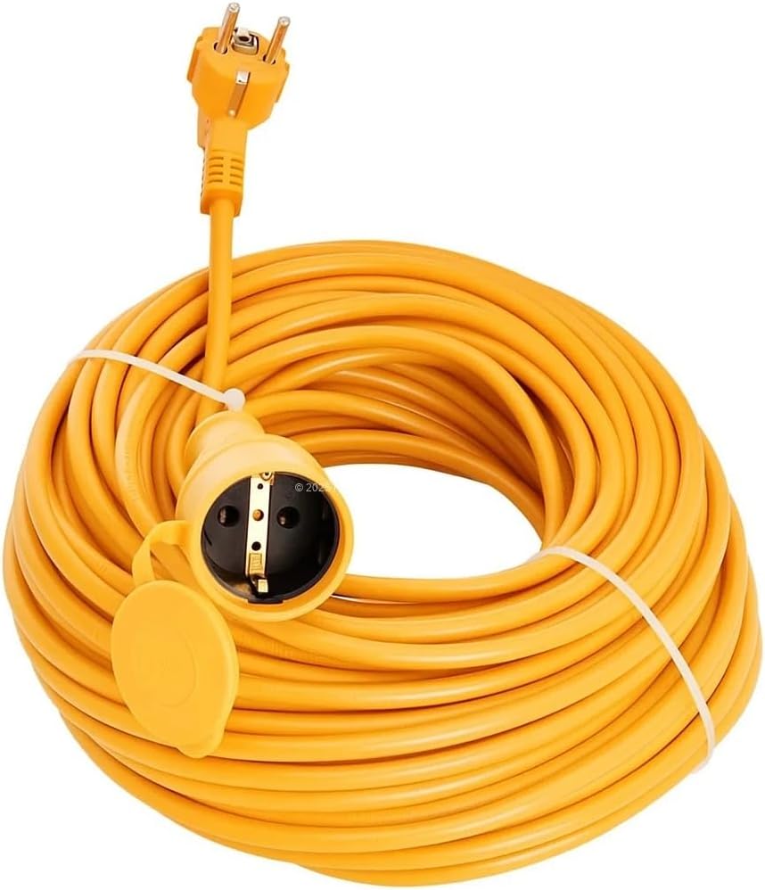 Seyyar Uzatma Kablosu, Erkek ve Dişi Fiş Kaplinli, Kapaklı Prizli, 3x2.5 mm, Kalın Kablo, Bahçe, Şantiye, Atölye ve Dış Mekan Kullanımına Uygun, Güvenli Güç Bağlantı Kablosu (20 Metre)