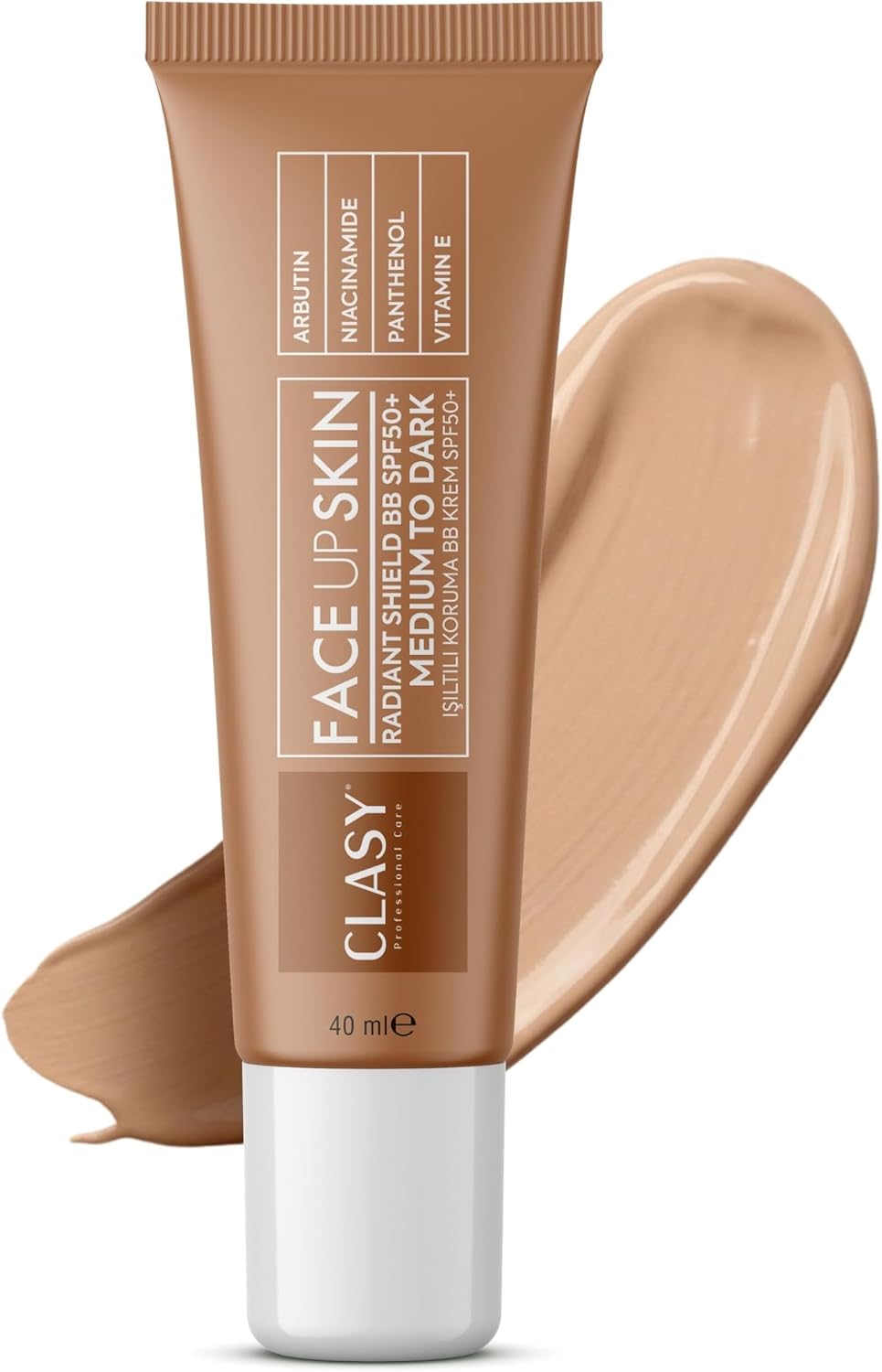 Clasy Care Face Up Skin Radiant Shield BB Krem SPF30 – Medium to Dark – Leke Karşıtı BB Krem Hiperpigmentasyon için Arbutin,%10 Niacinamid, Panthenol & E Vitamini ile – 40 ml (Medium to Dark)
