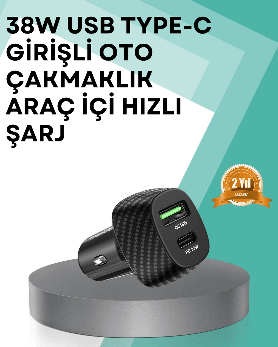 Çift Cihaz Destekli 38W Güçlü Çakmaklık Araç Şarj Cihazı