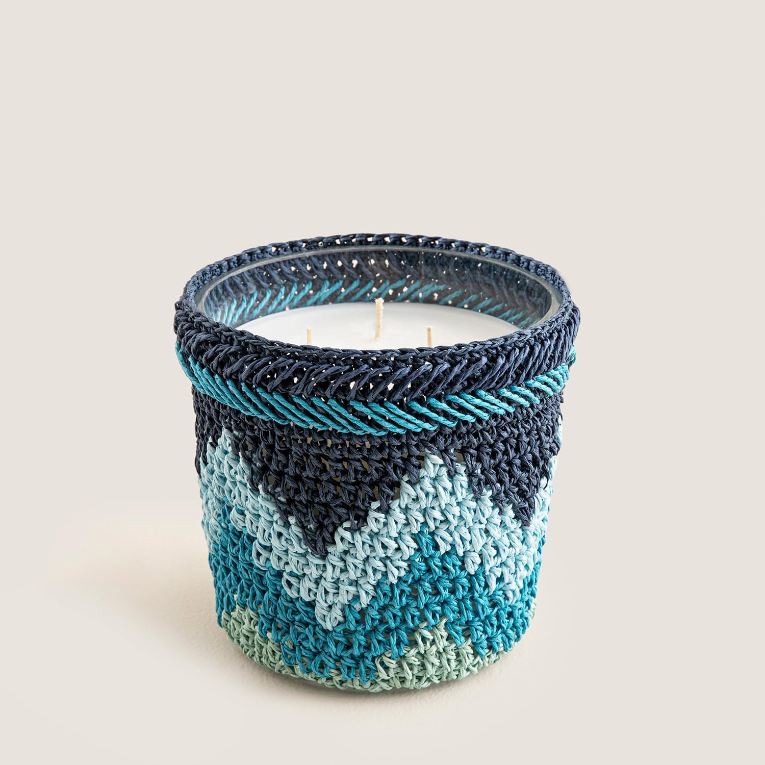 Boho Coastal Tığ İşi Kokulu Mum 12X13 cm Mavi