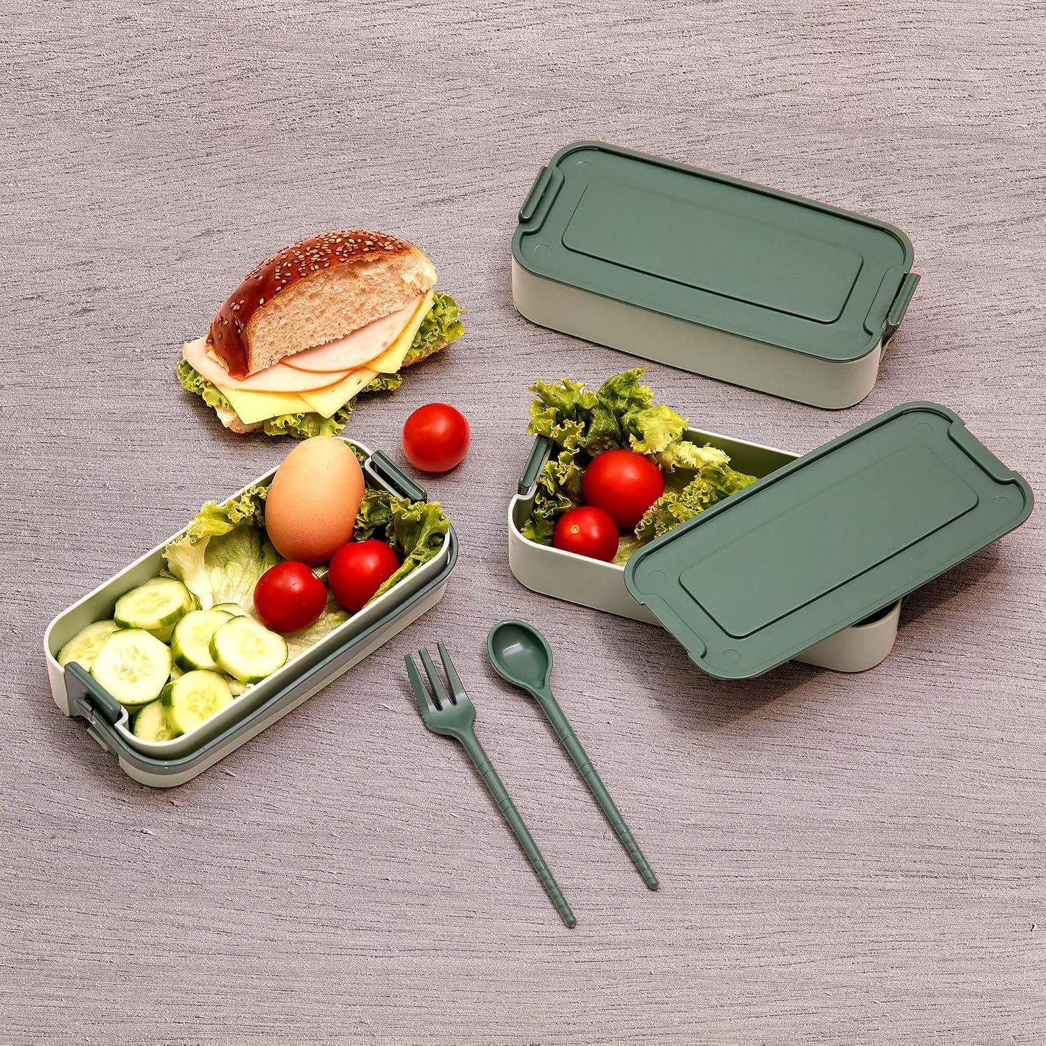 Demirdengelsin 3 Katlı Beslenme Kutusu, Yemek Taşıma Kabı, Kaşık Çatal Dahil, Sefer Tası, Yeşil, 420 ml, BPA-Free
