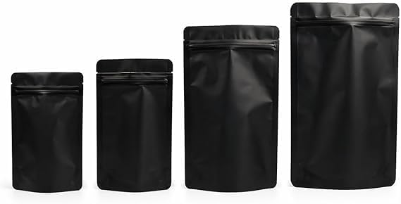 Alüminyum Doypack Yeniden Kullanılabilir Folyo Poşetler, Fermuarlı, Koku Geçirmez, Ayakta Durabilen, Gıda Saklama, 50'li Paket (Siyah, 11 x 18 cm)