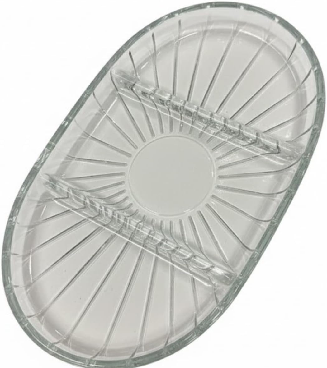 Şık Tasarımlı 3 Bölmeli Cam Kahvaltılık – 27x15 cm Dayanıklı Servis Tabağı, Çok Bölmeli Sunum Kabı, Çizgili Desen Modern Cam Meze ve Atıştırmalık Tabağı
