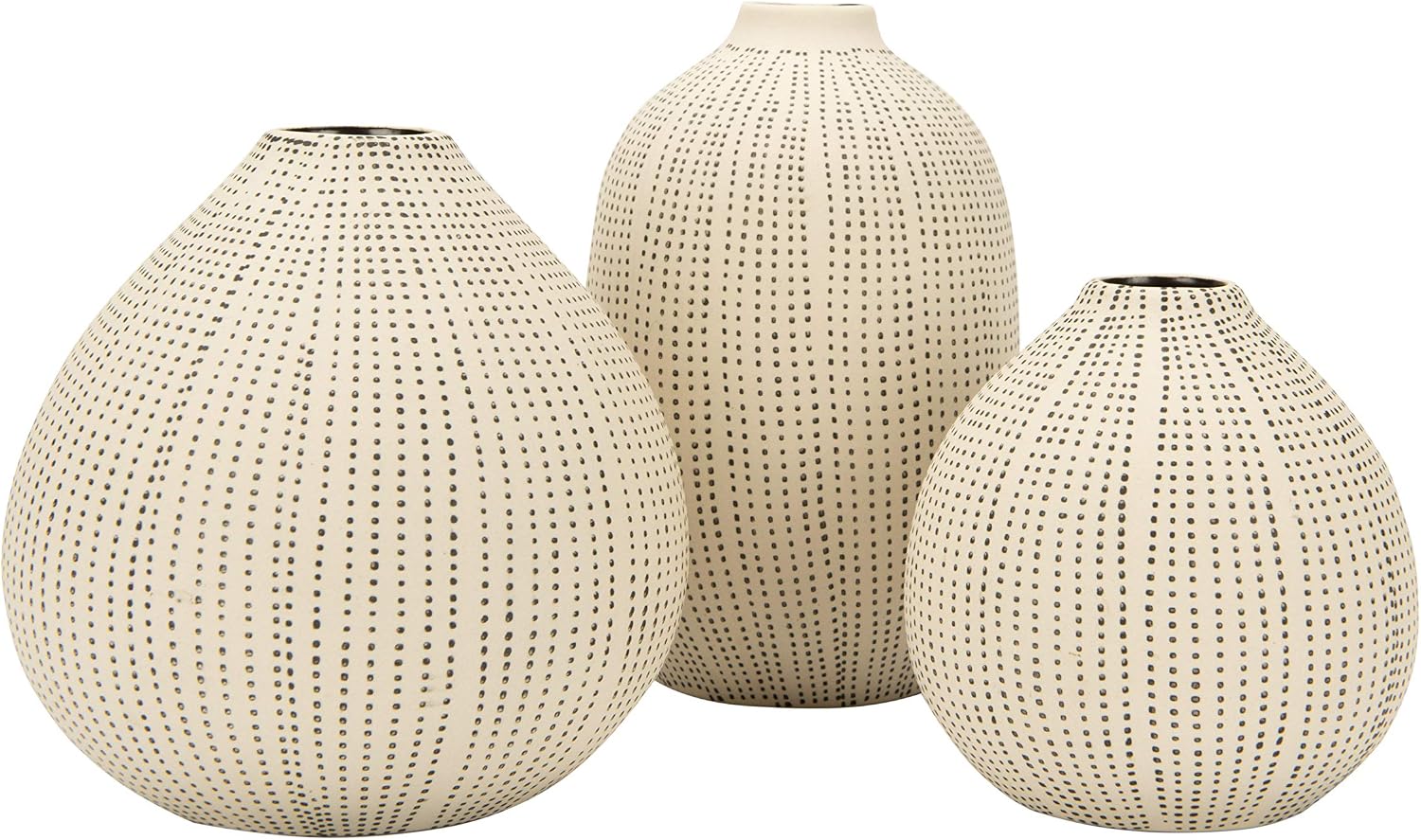 DF0842 Beyaz Taş Desenli Siyah Puantiyeli (3'lü Set) Vazo