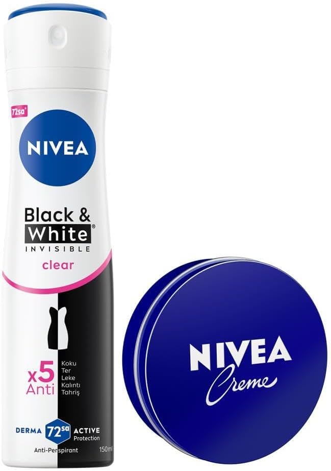 Creme Nemlendirici 30ml ve Kadın Sprey Deodorant Black&White Invisible Clear 150ml, Anti-perspirant