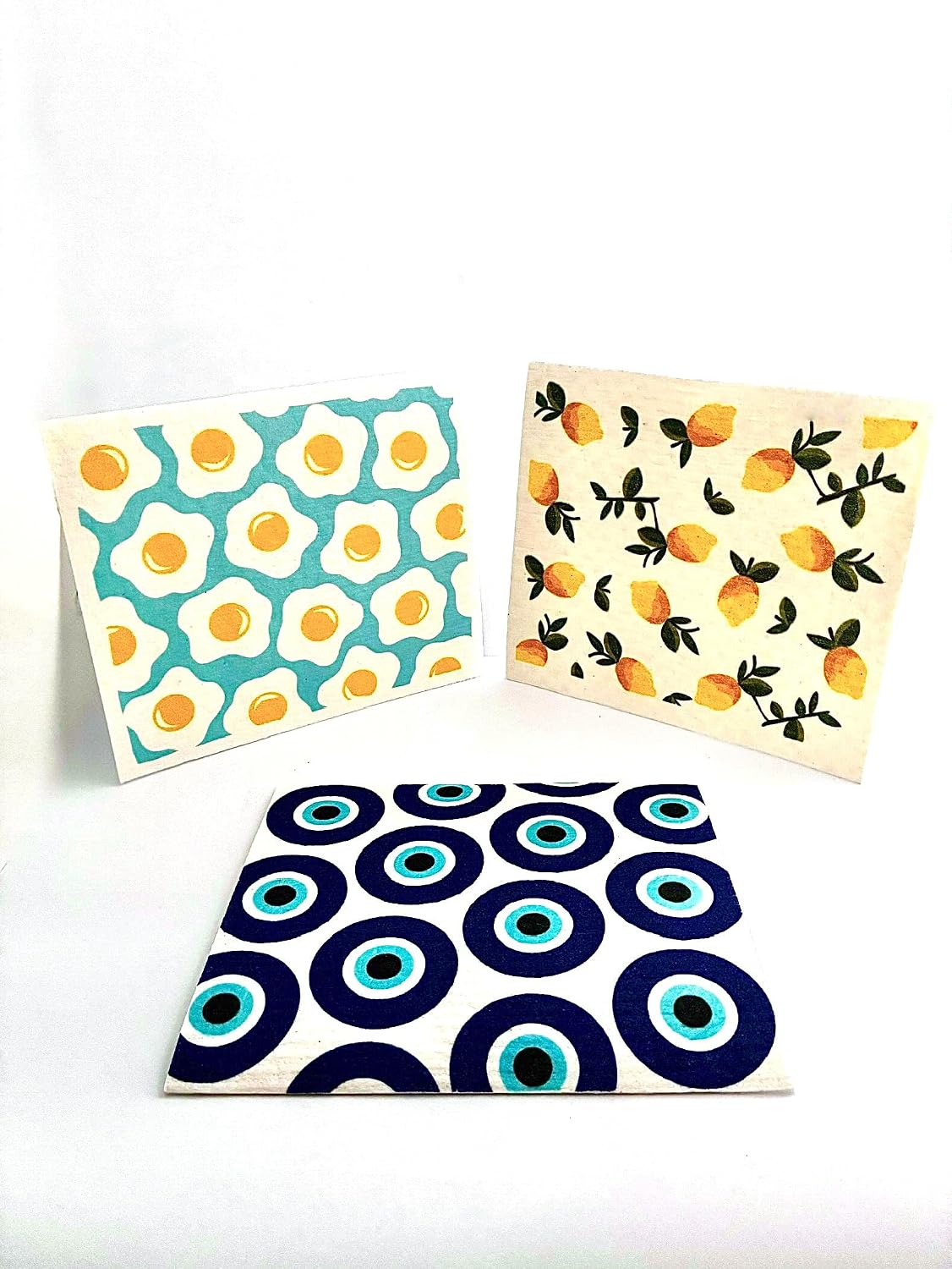 Swedish Dishcloth İsveç Bezi Renkli Desenli 3'lü Paket, Sürdürülebilir, Tekrar Kullanılabilir, Tüm Yüzeylere Uygulanabilir, Makinede Yıkanabilir