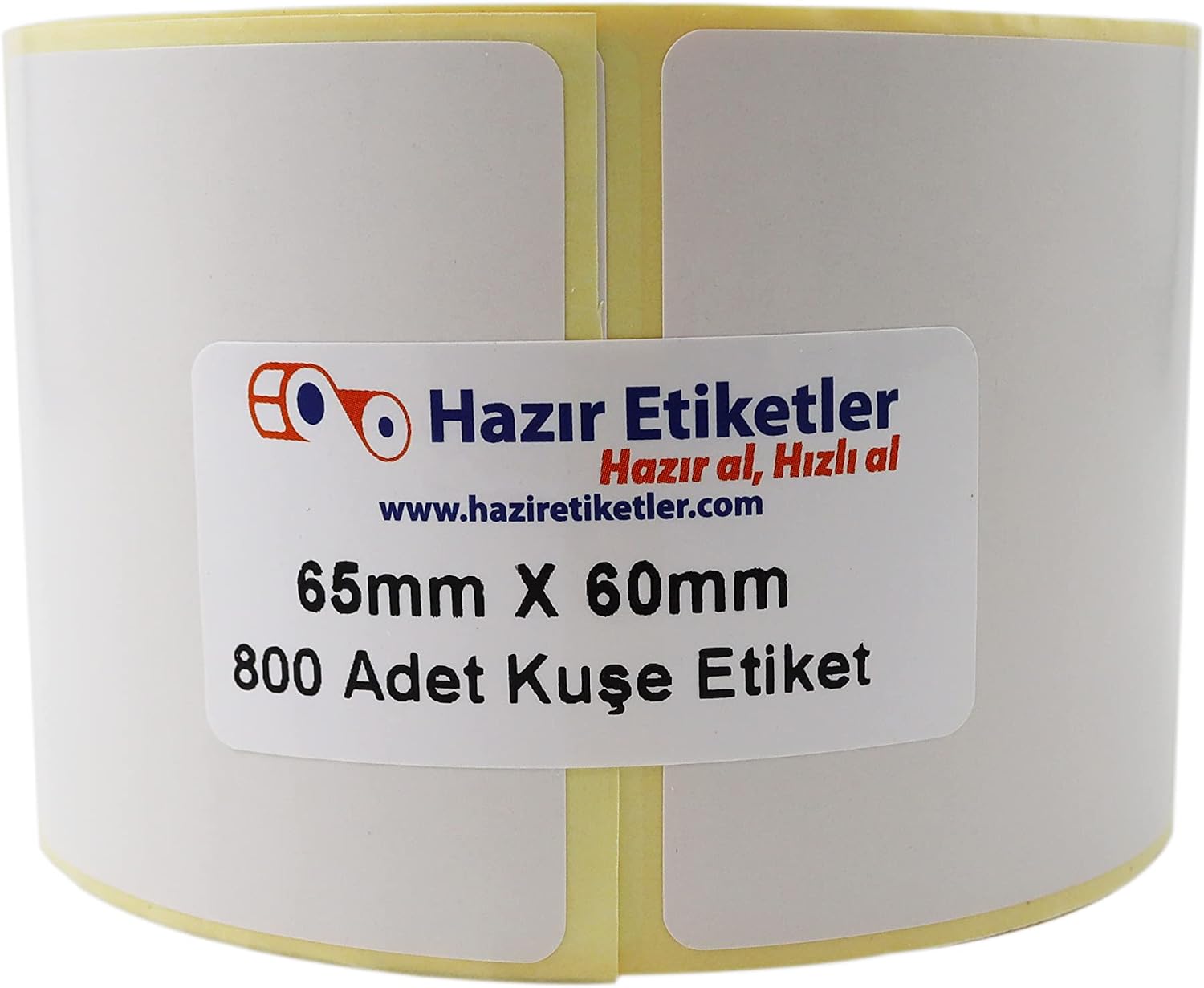 Kuşe Etiket 65mm x 60mm Ruloda 800 Adet 40mm Kuka Çapında Baskısız Barkod Yazıcı Etiketi