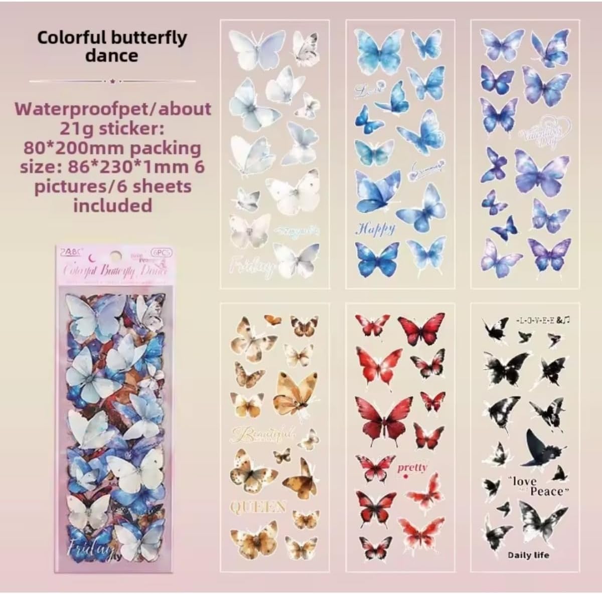 Kolbi Craft 6 Sayfa 118 Adet Şeffaf Kelebek Sticker Bullet Journal Scrapbook Laptop Ajanda Planlayıcı