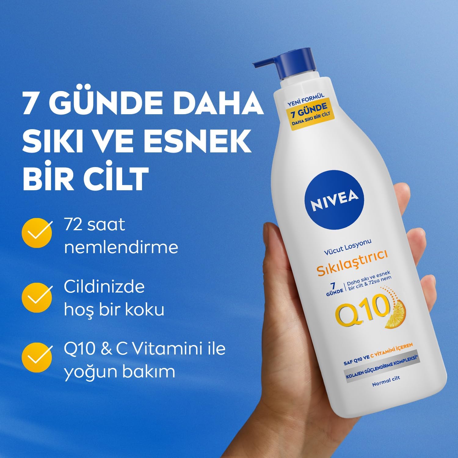 Q10 Sıkılaştırıcı Vücut Losyonu 400 ml, 10 Günde Sıkı Cilt, 48 Saat Nemlendirme,C Vitamini,Kolajen,Normal Ciltler için Vücut Losyonu