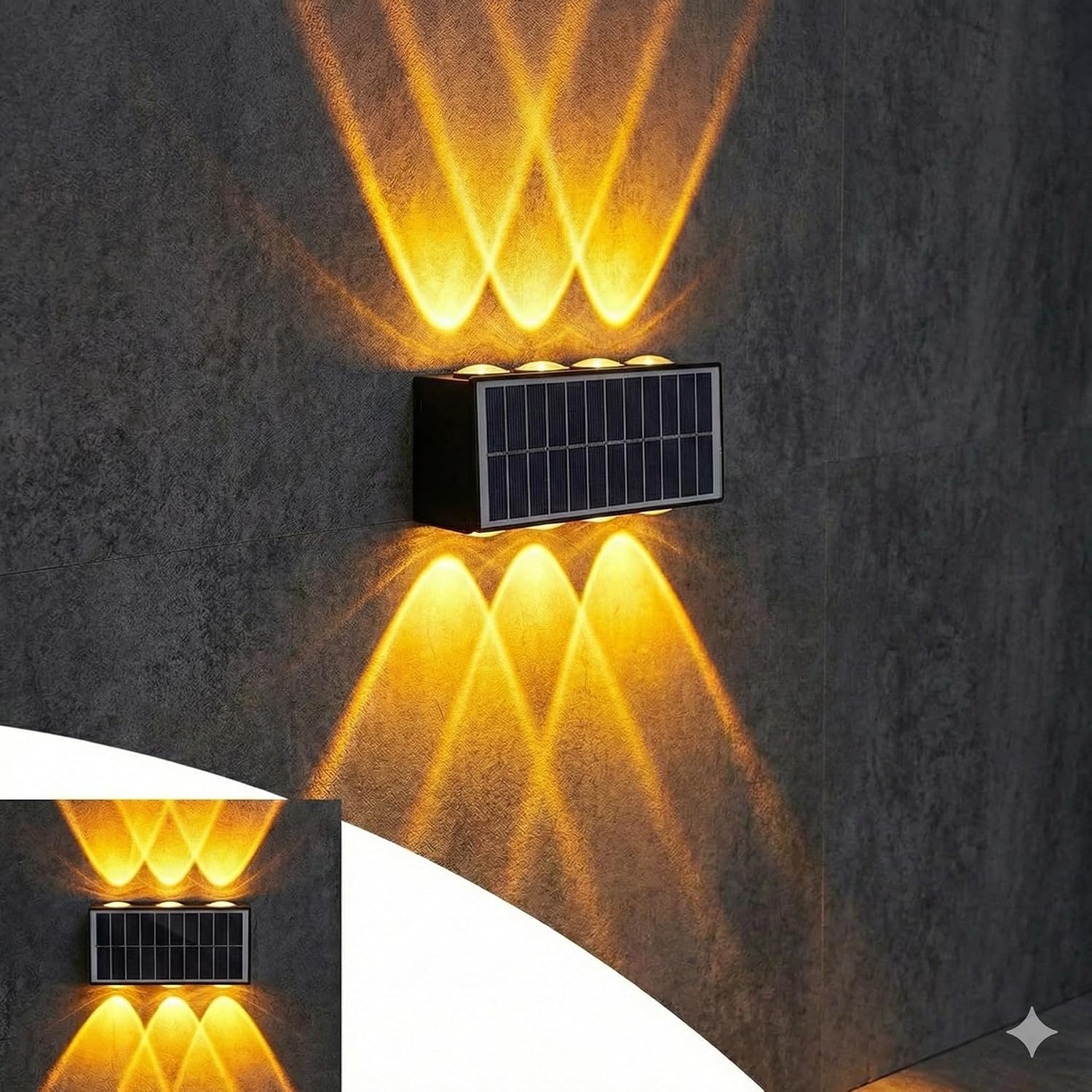 20W Güneş Enerjili Dış Mekan Bahçe Duvar Lambası - Cata Kos Solar LED Aplik - IP65 Su Geçirmez, 3200K Gün Işığı & Amber Dekoratif Aydınlatma (Amber Renk Işık)