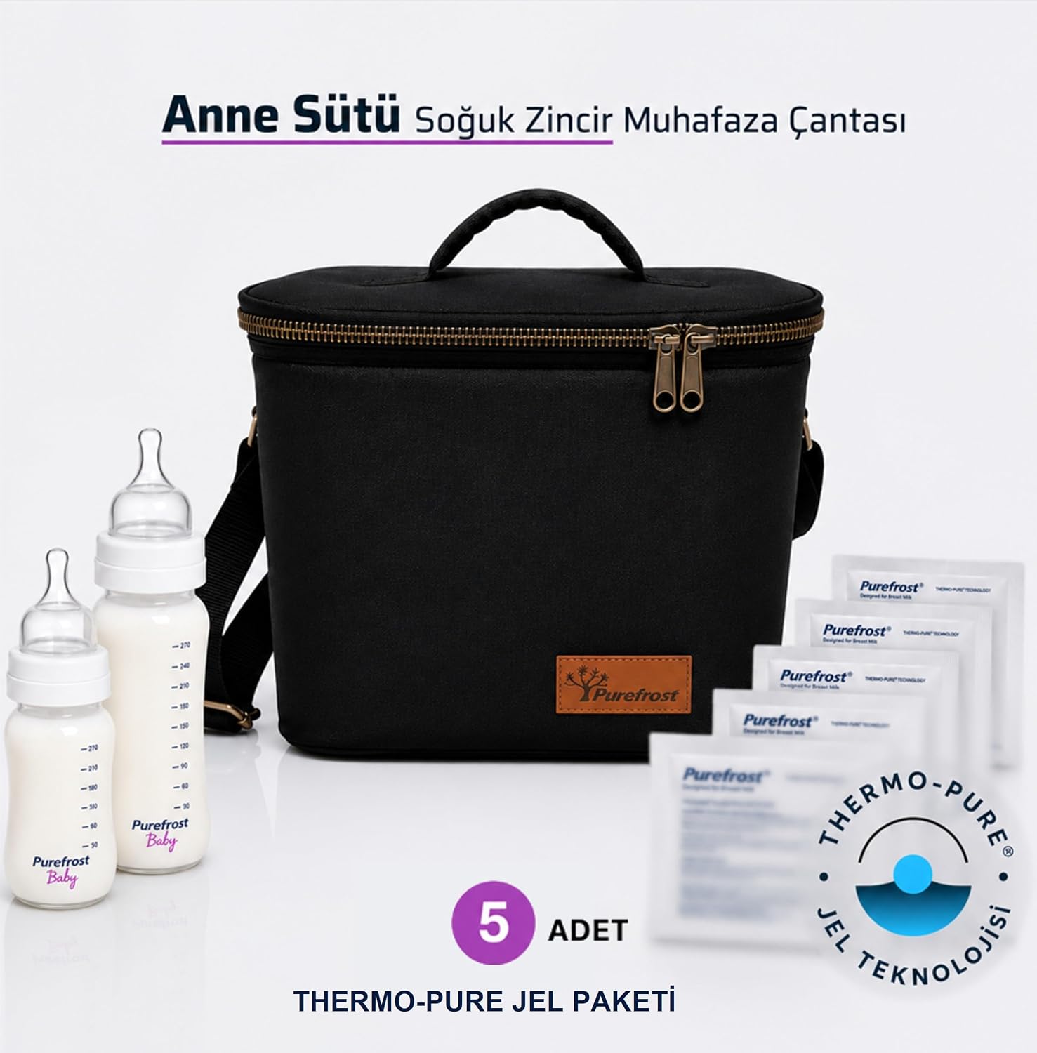 PF4 Baby Anne Sütü Soğutucu ve Saklama Çantası, Biberon ve Mama Taşıma, 4 L, 5 Adet Thermo-Pure® Jel Paket