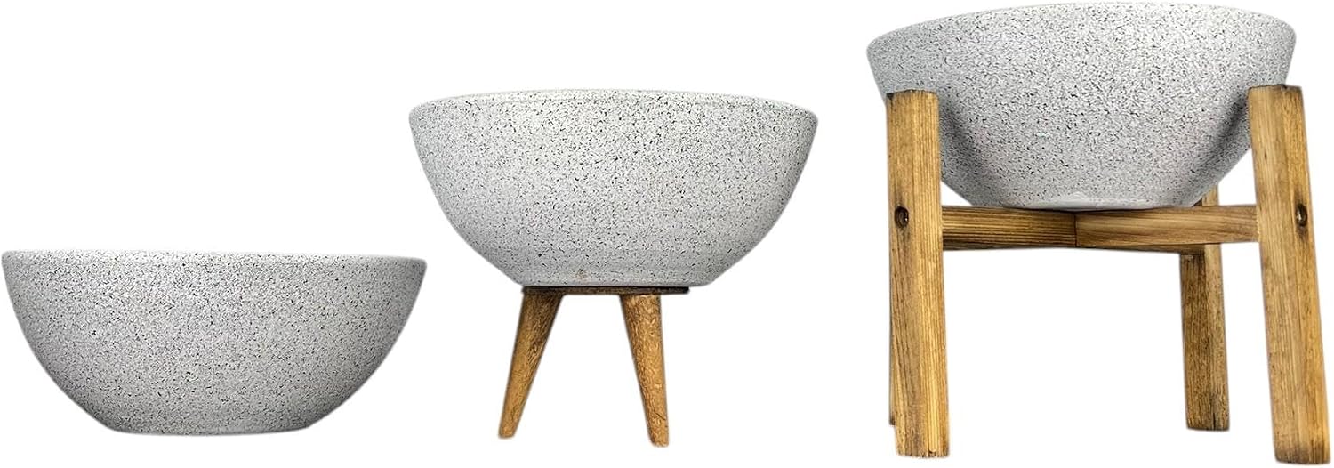 Bitki Tasarımı Ev Dekorasyon Beyaz Granit Aranjman Sunumluk Toprak Saksı Üçlü Set 20 Cm Çap