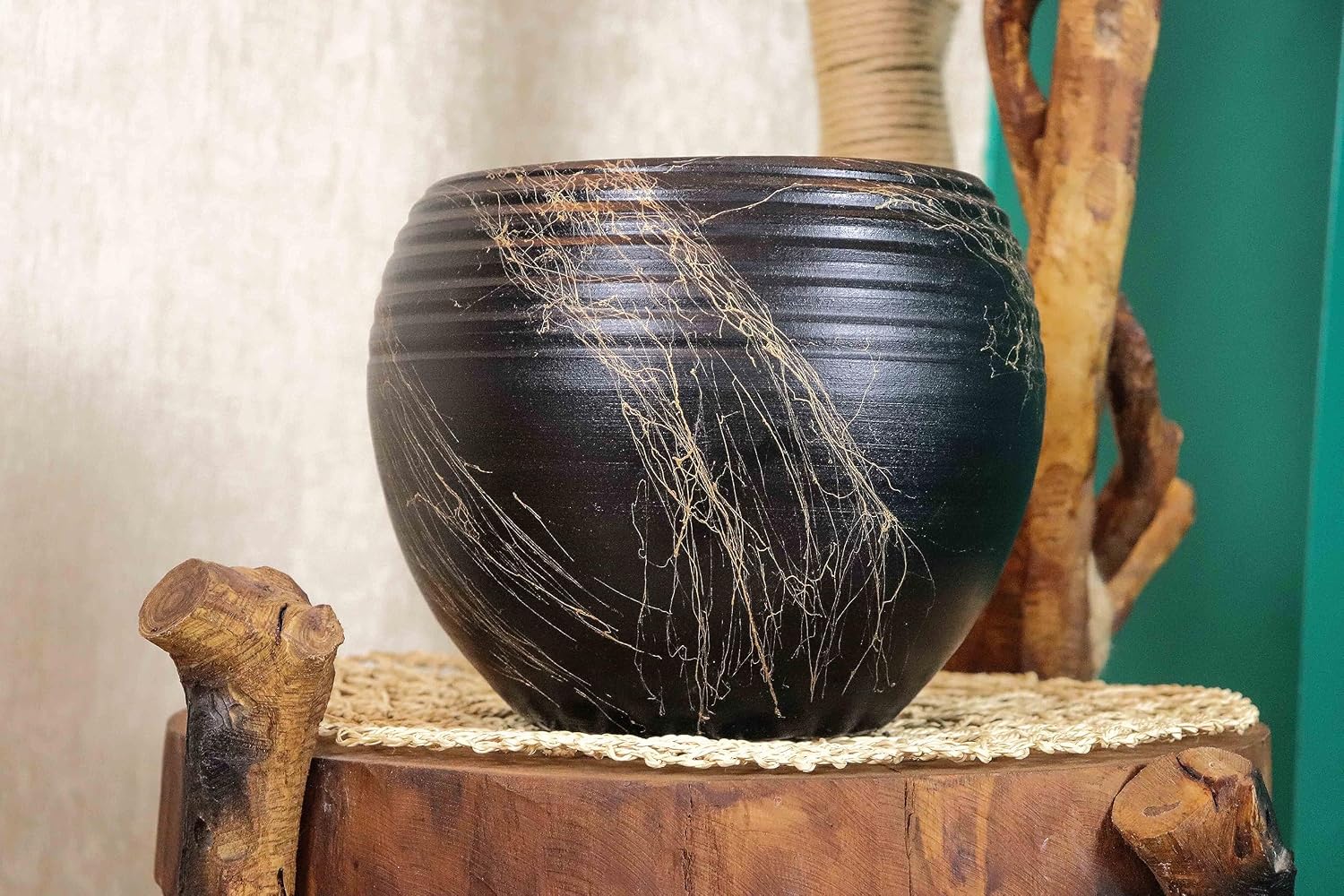 BİTKİ TASARIMI EV DEKORASYON SİYAH ÜZERİ GOLD KÜP TERRACOTA TOPRAK SAKSI SAKSILIK SALON ÇİÇEKLİK BÜYÜK BOY