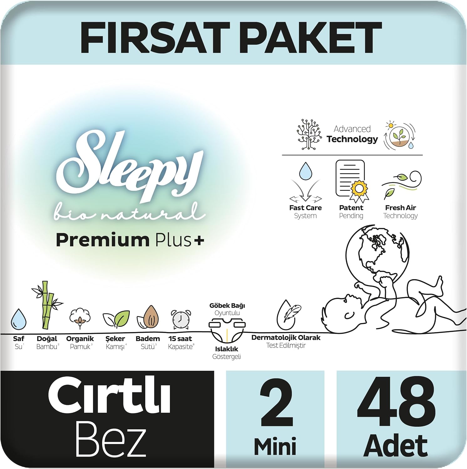 Bio Natural Premium Plus Fırsat Paketi Bebek Bezi 2 Numara Mini 48 Adet